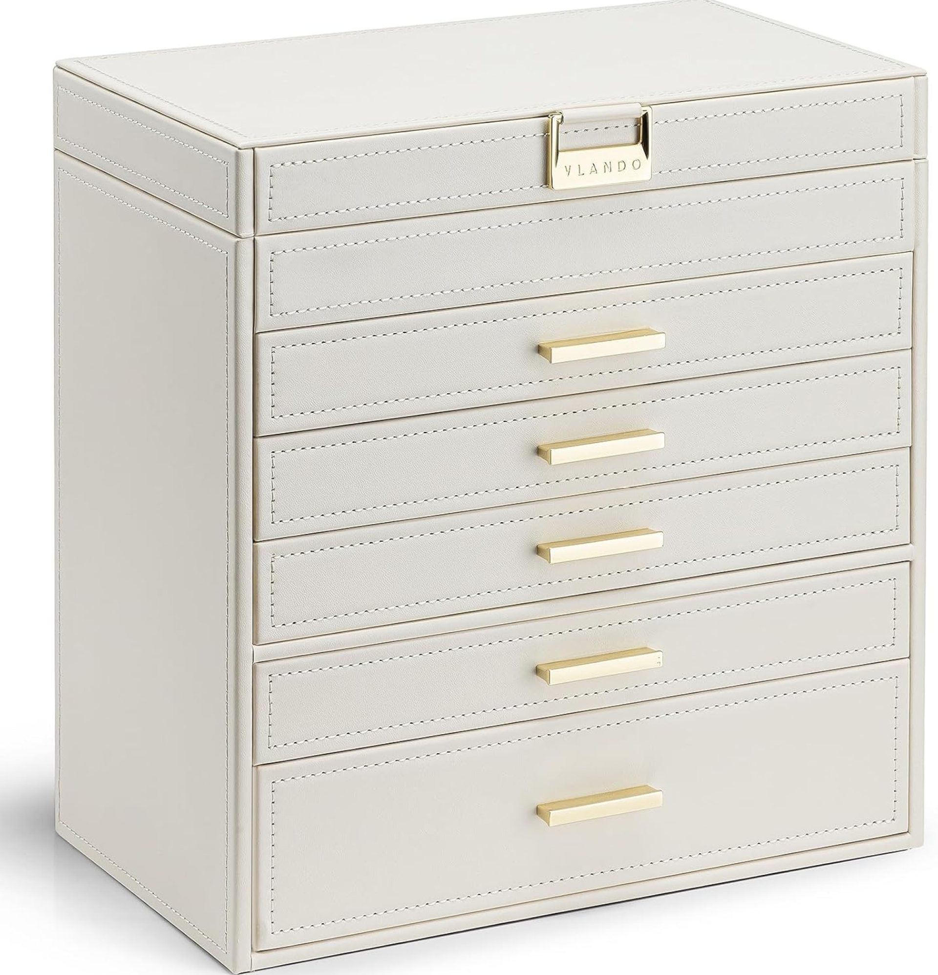 Vlando 6 Layer Large Jewelry Box – Jewelry Holder Organizer, Jewelry Box Organizer for Drawer Necklace Ring Bracelet and Watch, Birthday Gift for Loved Ones – Beige Vlando 6 Layer Large Jewelry Box – Jewelry Holder Organizer, Jewelry Box Organizer for Drawer Necklace Ring Bracelet and Watch, Birthday Gift for Loved Ones – Beige