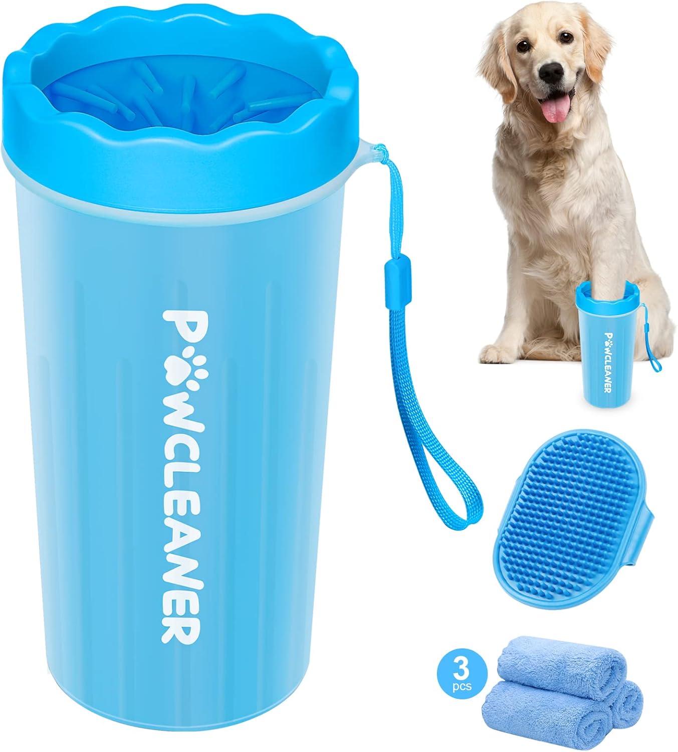 Comotech Dog Paw Cleaner with Bath Brush & Absorbent Towels – Adjustable Ring Handle for Long and Short-Haired Dogs (Large, Blue) Comotech Dog Paw Cleaner with Bath Brush & Absorbent Towels – Adjustable Ring Handle for Long and Short-Haired Dogs (Large, Blue)