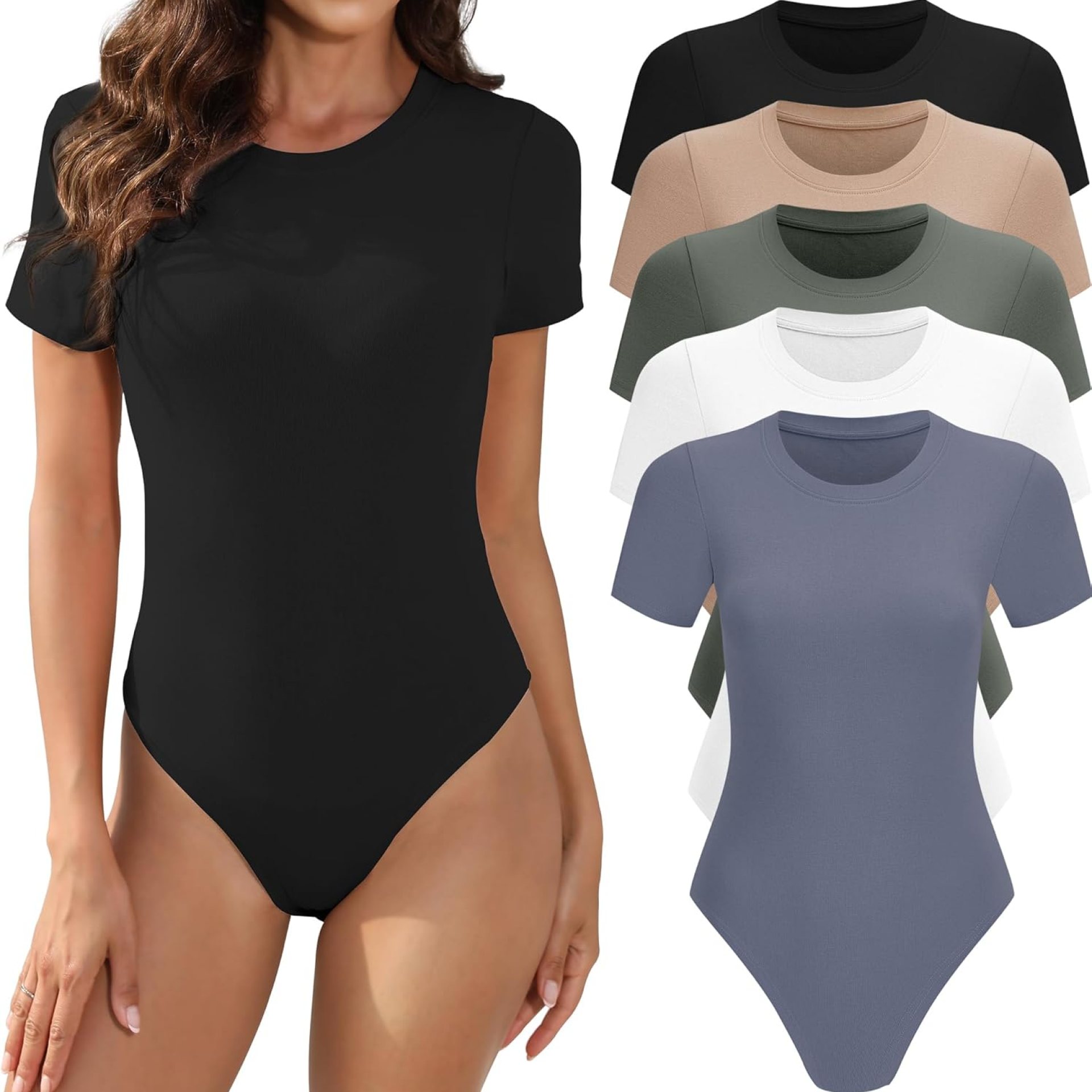 5 Pack Body Suits for Womens Short Sleeve Round Neck Casual Stretchy Basic T Shirt Bodysuit Tops 5 Pack Body Suits for Womens Short Sleeve Round Neck Casual Stretchy Basic T Shirt Bodysuit Tops