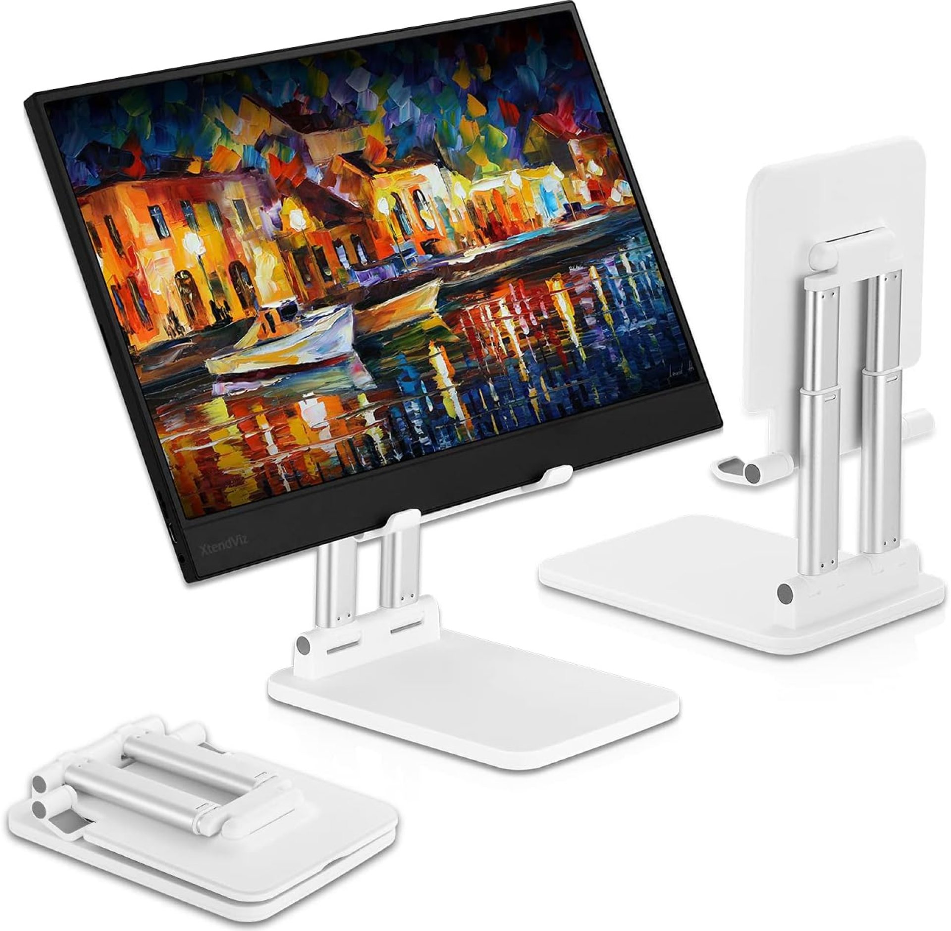 PEPPER JOBS Tablet Stand, Portable Monitor Stand 6.69 * 4.72″ Wide, Dual Tube Foldable & Adjustable, iPad Stand Compatible with iPad Pro 11, 12.9, iPad Mini, Up to 15.6″ Portable Monitor (White) PEPPER JOBS Tablet Stand, Portable Monitor Stand 6.69 * 4.72″ Wide, Dual Tube Foldable & Adjustable, iPad Stand Compatible with iPad Pro 11, 12.9, iPad Mini, Up to 15.6″ Portable Monitor (White)