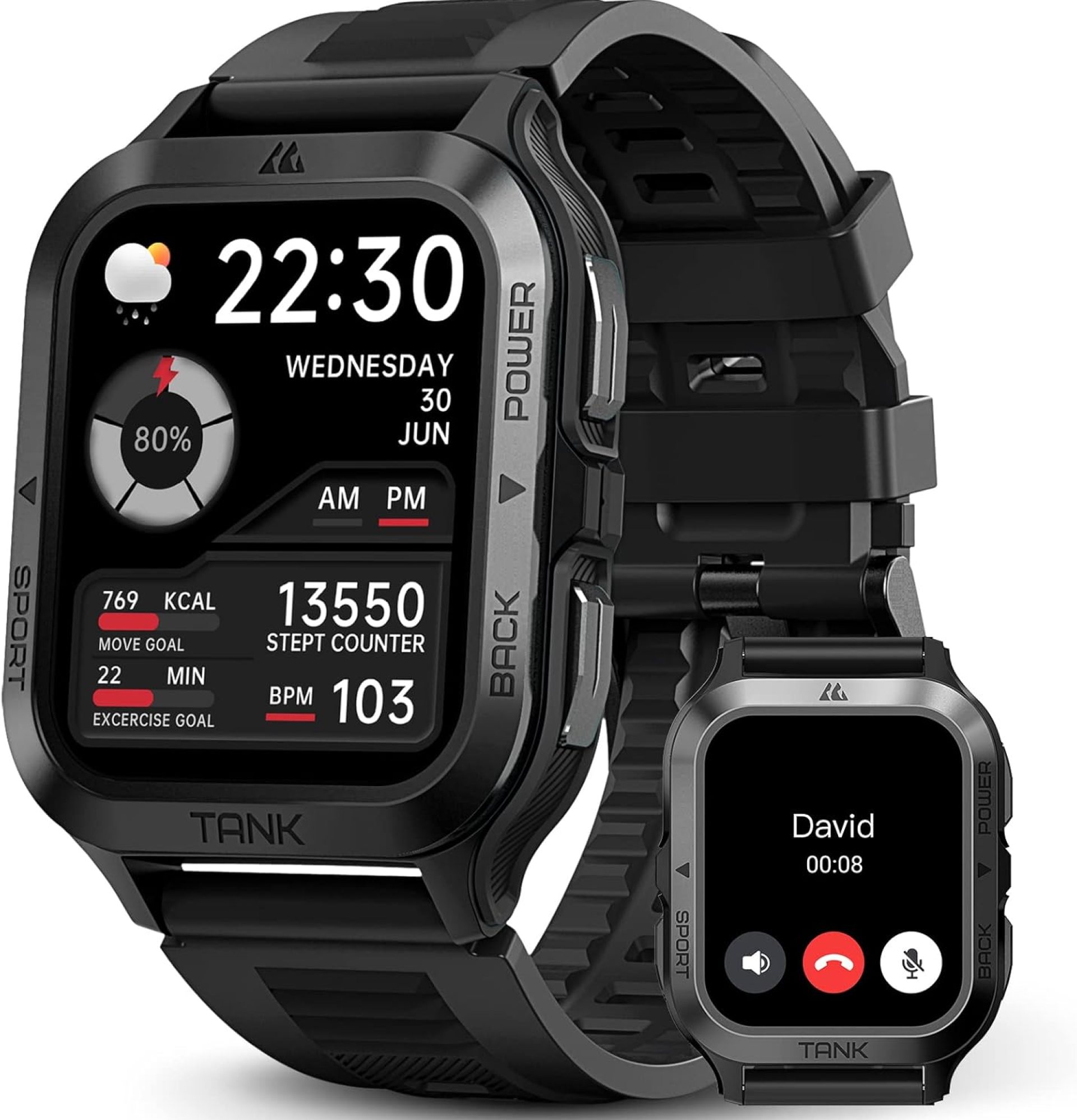 AMAZTIM Smart Watch, 60 Days Extra-Long Battery, 50M Waterproof, Rugged Military Bluetooth Call(Answer/Dial Calls), 1.85″ Ultra Large HD Display, AI Voice Assistant, Compatible for Android and iOS AMAZTIM Smart Watch, 60 Days Extra-Long Battery, 50M Waterproof, Rugged Military Bluetooth Call(Answer/Dial Calls), 1.85″ Ultra Large HD Display, AI Voice Assistant, Compatible for Android and iOS