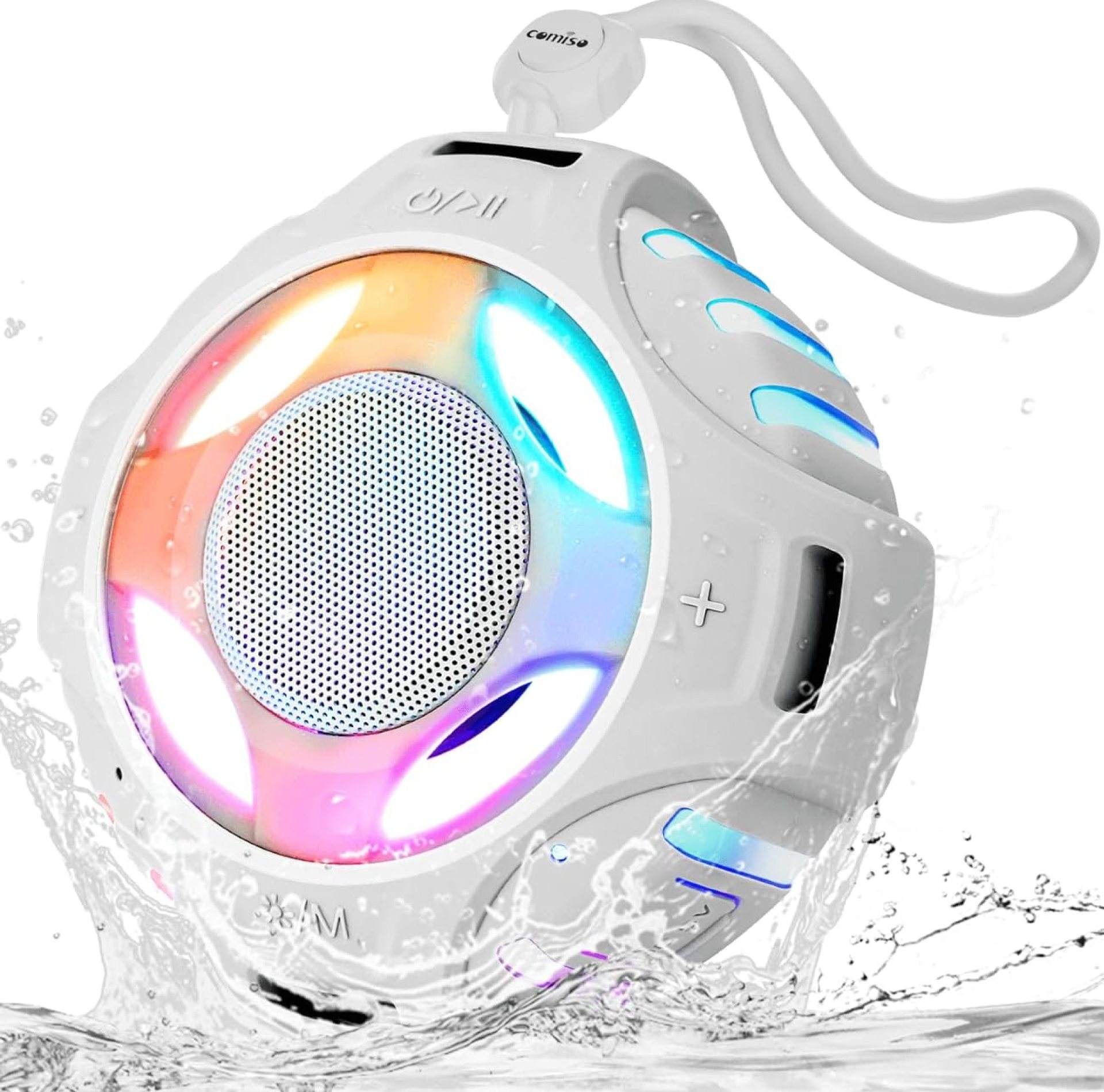 comiso Shower Bluetooth Speaker, IPX7 Waterproof Speaker with Multiple Light, Floating, Wireless Speaker with Punchy Bass and Loud HD Sound 2000mAh for Travel Beach Shower, Gift for Men, Women comiso Shower Bluetooth Speaker, IPX7 Waterproof Speaker with Multiple Light, Floating, Wireless Speaker with Punchy Bass and Loud HD Sound 2000mAh for Travel Beach Shower, Gift for Men, Women