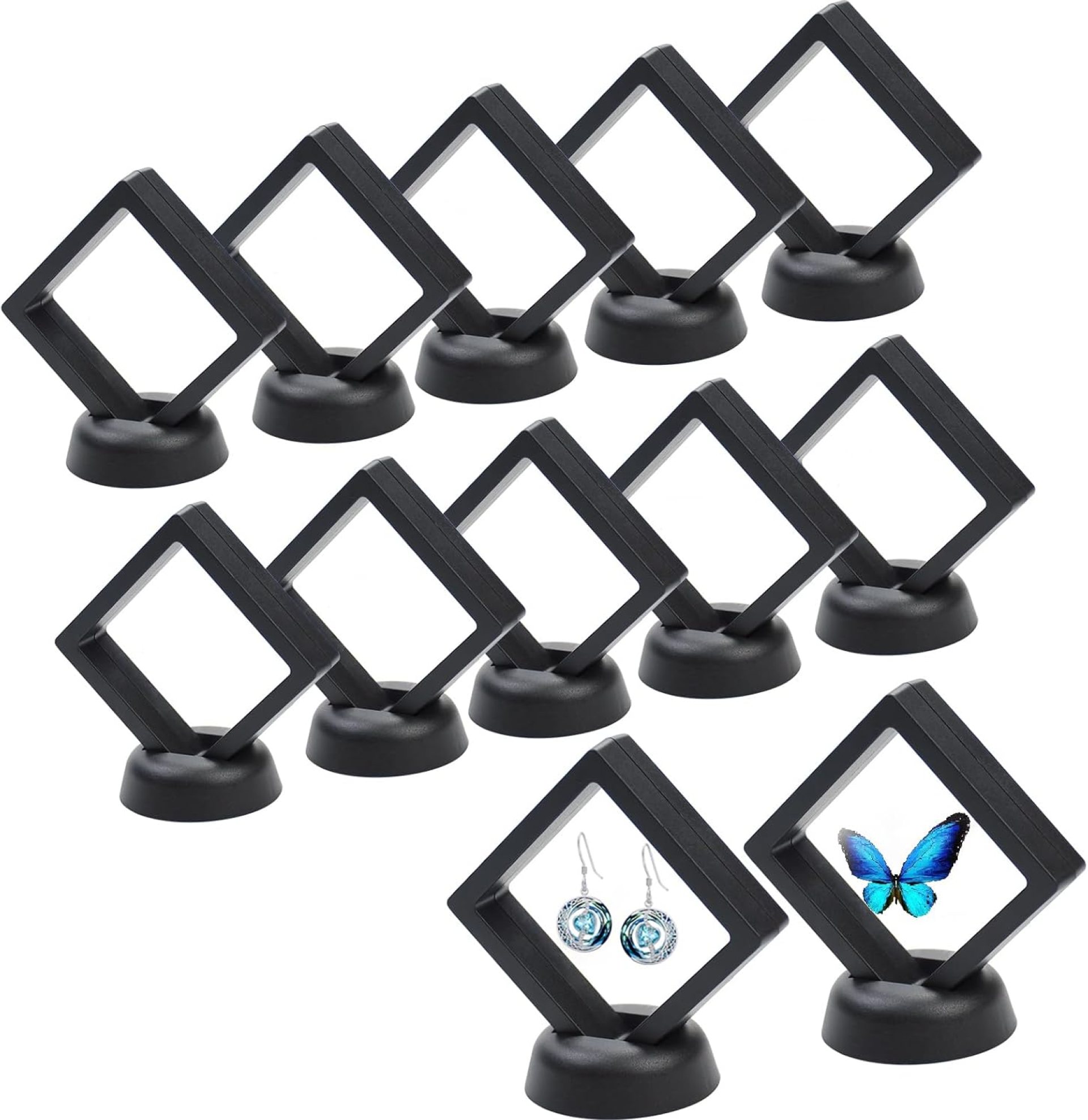 12Pcs 3D Floating Display Case, Clear Film Jewelry Storage Box, 3D Floating Coin Display Case Frame Stand for Challenge Coin Fossils Rocks, 2.7 x 2.7 x 0.8 Inches(Black) 12Pcs 3D Floating Display Case, Clear Film Jewelry Storage Box, 3D Floating Coin Display Case Frame Stand for Challenge Coin Fossils Rocks, 2.7 x 2.7 x 0.8 Inches(Black)