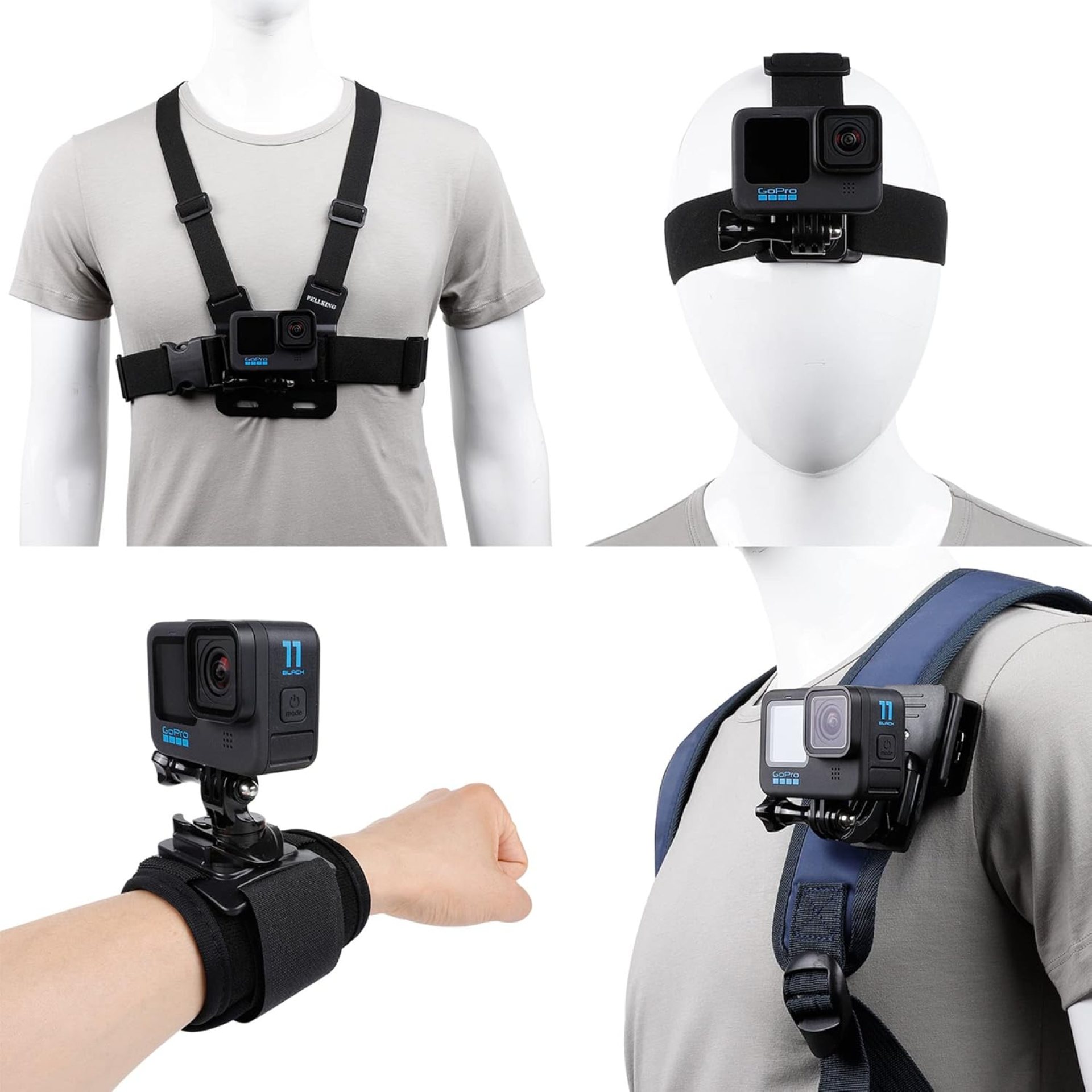 Accessories Set for GoPro Hero 13/12/11/10/9/8/7/6/5/4,New Quick Release Head Strap Mount + Chest Mount Harness + Backpack Clip Holder + 360°Rotating Wrist Strap Accessories Set for GoPro Hero 13/12/11/10/9/8/7/6/5/4,New Quick Release Head Strap Mount + Chest Mount Harness + Backpack Clip Holder + 360°Rotating Wrist Strap