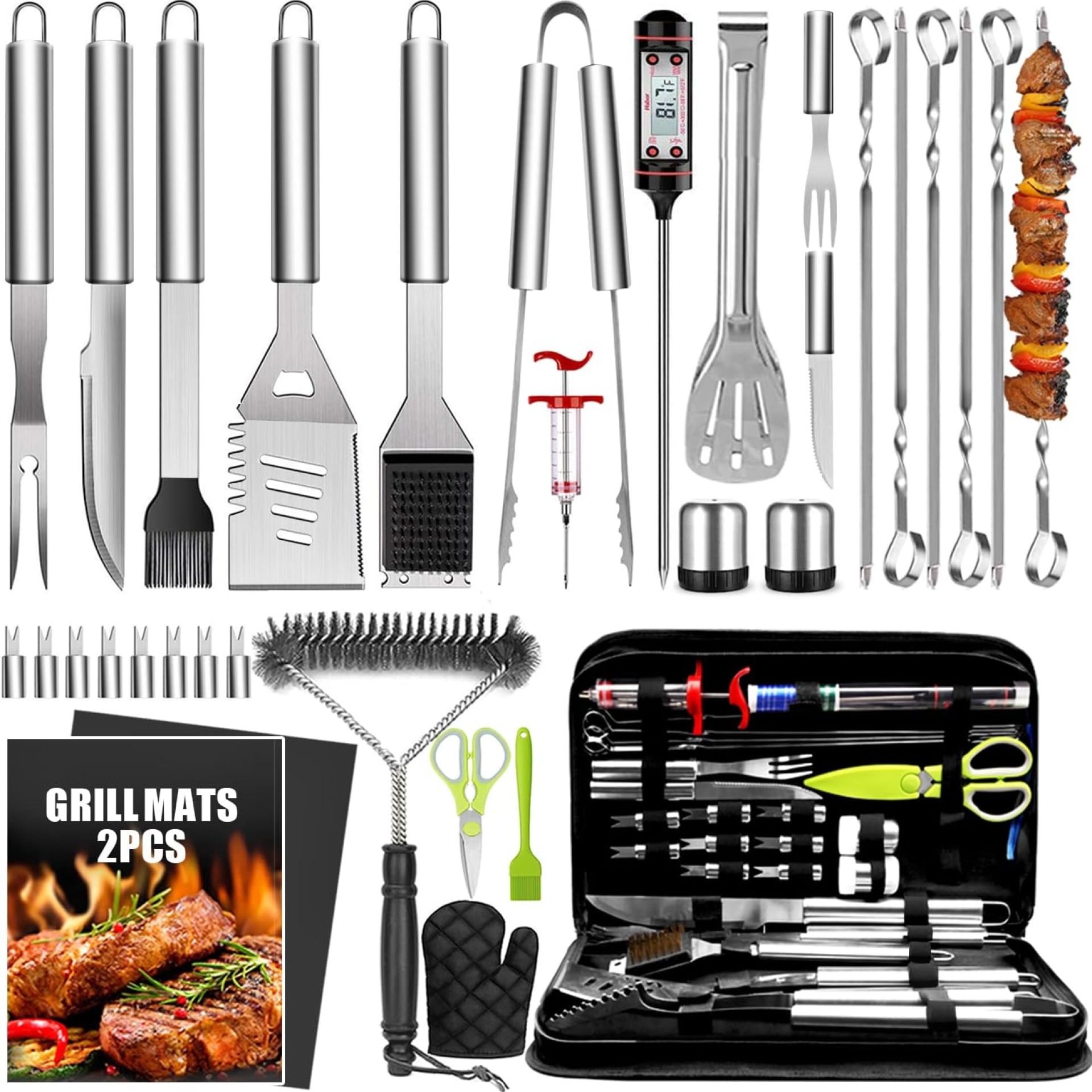 34Pcs Grill Accessories Grilling Gifts for Men, 16 Inches Heavy Duty BBQ Accessories, Stainless Steel Grill Tools with Thermometer, Grill Mats for Backyard, BBQ Set for Men Women 34Pcs Grill Accessories Grilling Gifts for Men, 16 Inches Heavy Duty BBQ Accessories, Stainless Steel Grill Tools with Thermometer, Grill Mats for Backyard, BBQ Set for Men Women