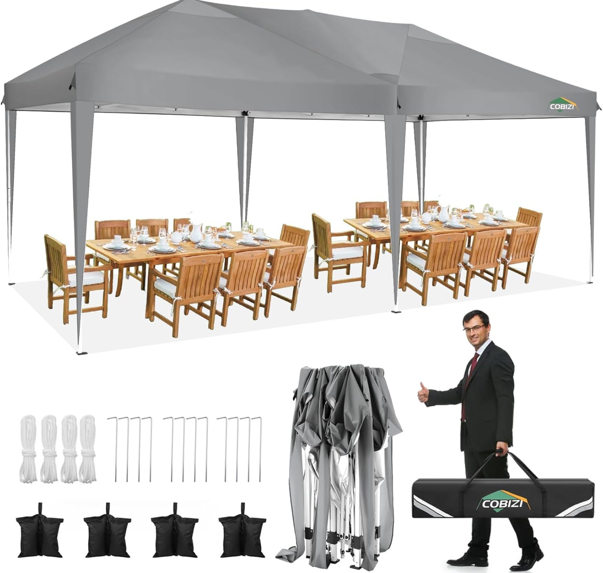 COBIZI 10×20 Pop Up Canopy Tent – Easy Set Up Waterproof Outdoor Shelter for Parties, Weddings | Portable Canopy 10×20 with Carry Bag & 4 Sandbags | Ez Up Canopy for Courtyard & Commercial (Gray) COBIZI 10×20 Pop Up Canopy Tent – Easy Set Up Waterproof Outdoor Shelter for Parties, Weddings | Portable Canopy 10×20 with Carry Bag & 4 Sandbags | Ez Up Canopy for Courtyard & Commercial (Gray)