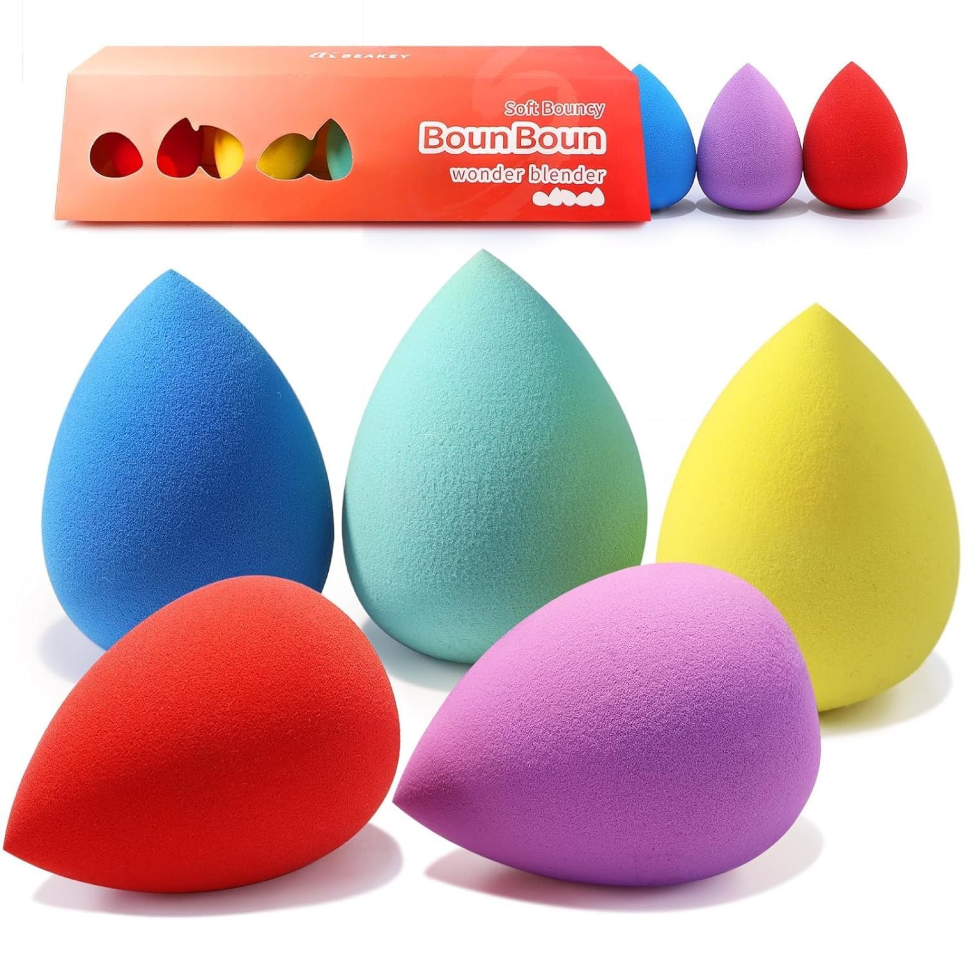 BEAKEY Makeup Sponge 5 Pcs Set, Latex-Free Boun Boun Beauty Sponge for Blending, Makeup Sponges for Foundation Liquid Cream and Powder. Blender for Enhanced Make Up Application BEAKEY Makeup Sponge 5 Pcs Set, Latex-Free Boun Boun Beauty Sponge for Blending, Makeup Sponges for Foundation Liquid Cream and Powder. Blender for Enhanced Make Up Application