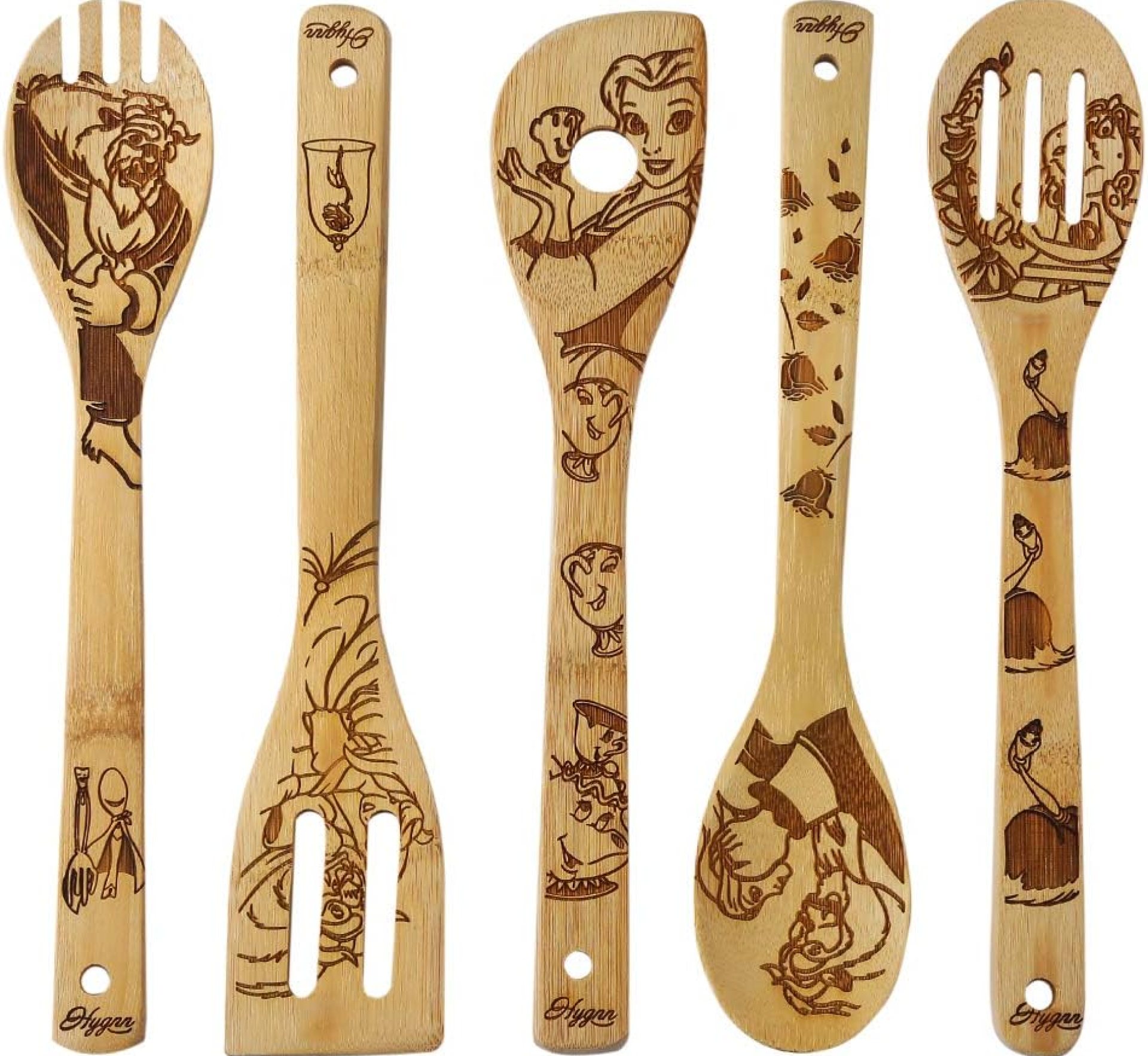 Beauty and the Beast Burned Wooden Spoons Cooking &Serving Utensils Set Bamboo Spoon Slotted Kitchen Utensil Fun Gift Idea Warming Present (Set of 5) Beauty and the Beast Burned Wooden Spoons Cooking &Serving Utensils Set Bamboo Spoon Slotted Kitchen Utensil Fun Gift Idea Warming Present (Set of 5)
