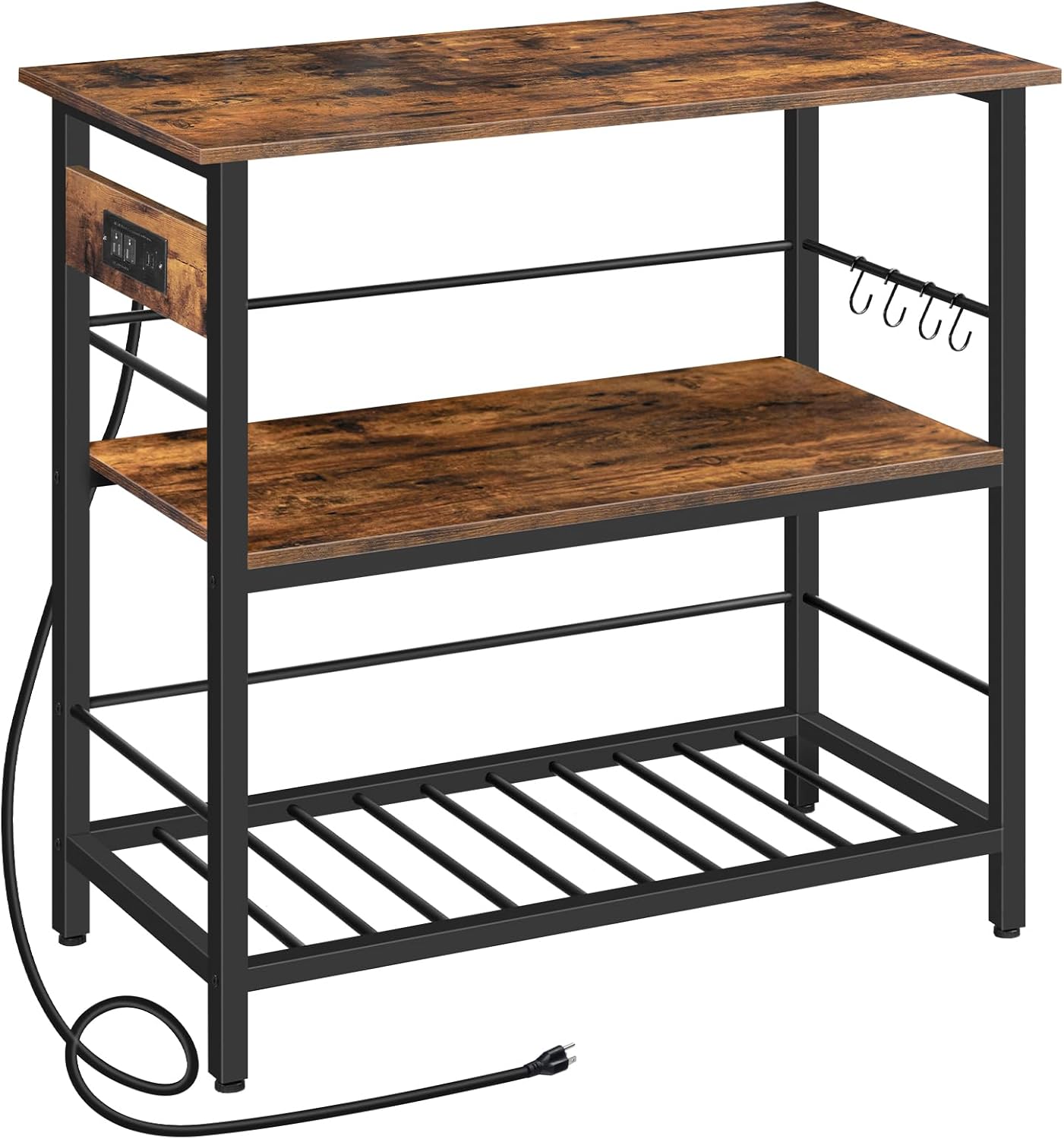 HOOBRO Kitchen Island with Storage, Kitchen Island Table with Power Outlet, 35.4″ L 3 Tier Coffee Station and Microwave Stand, for Home, Kitchen and Dining Room, Rustic Brown and Black BF021ZD01 HOOBRO Kitchen Island with Storage, Kitchen Island Table with Power Outlet, 35.4″ L 3 Tier Coffee Station and Microwave Stand, for Home, Kitchen and Dining Room, Rustic Brown and Black BF021ZD01