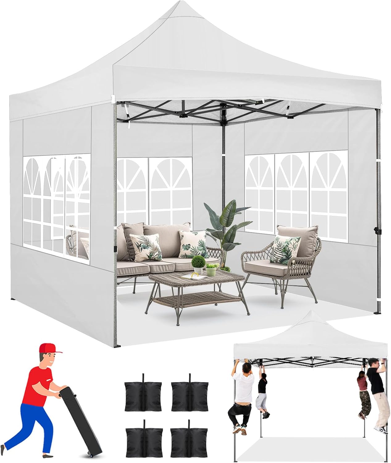 COBIZI 10×10 Pop up Canopy Tent Heavy Duty with 4 Sidewalls, Easy Set-up Commercial Outdoor Party Tent, 100% Waterproof Wedding Tent Gazebo, 3 Height Adjustable with Wheeled Bag,White COBIZI 10×10 Pop up Canopy Tent Heavy Duty with 4 Sidewalls, Easy Set-up Commercial Outdoor Party Tent, 100% Waterproof Wedding Tent Gazebo, 3 Height Adjustable with Wheeled Bag,White