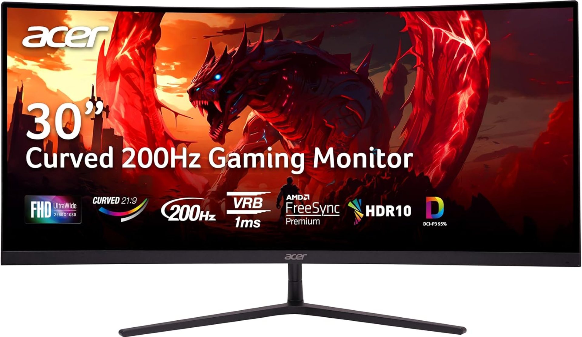 acer Nitro 29.5″ 1500R Curved Zero-Frame UWFHD 2560 x 1080 Gaming Monitor | AMD FreeSync Premium | Up to 200Hz | 1ms VRB | VESA Mountable | 2 x Display Port 1.4 & 2 x HDMI 2.0 | ED306C Xbmiippx acer Nitro 29.5″ 1500R Curved Zero-Frame UWFHD 2560 x 1080 Gaming Monitor | AMD FreeSync Premium | Up to 200Hz | 1ms VRB | VESA Mountable | 2 x Display Port 1.4 & 2 x HDMI 2.0 | ED306C Xbmiippx
