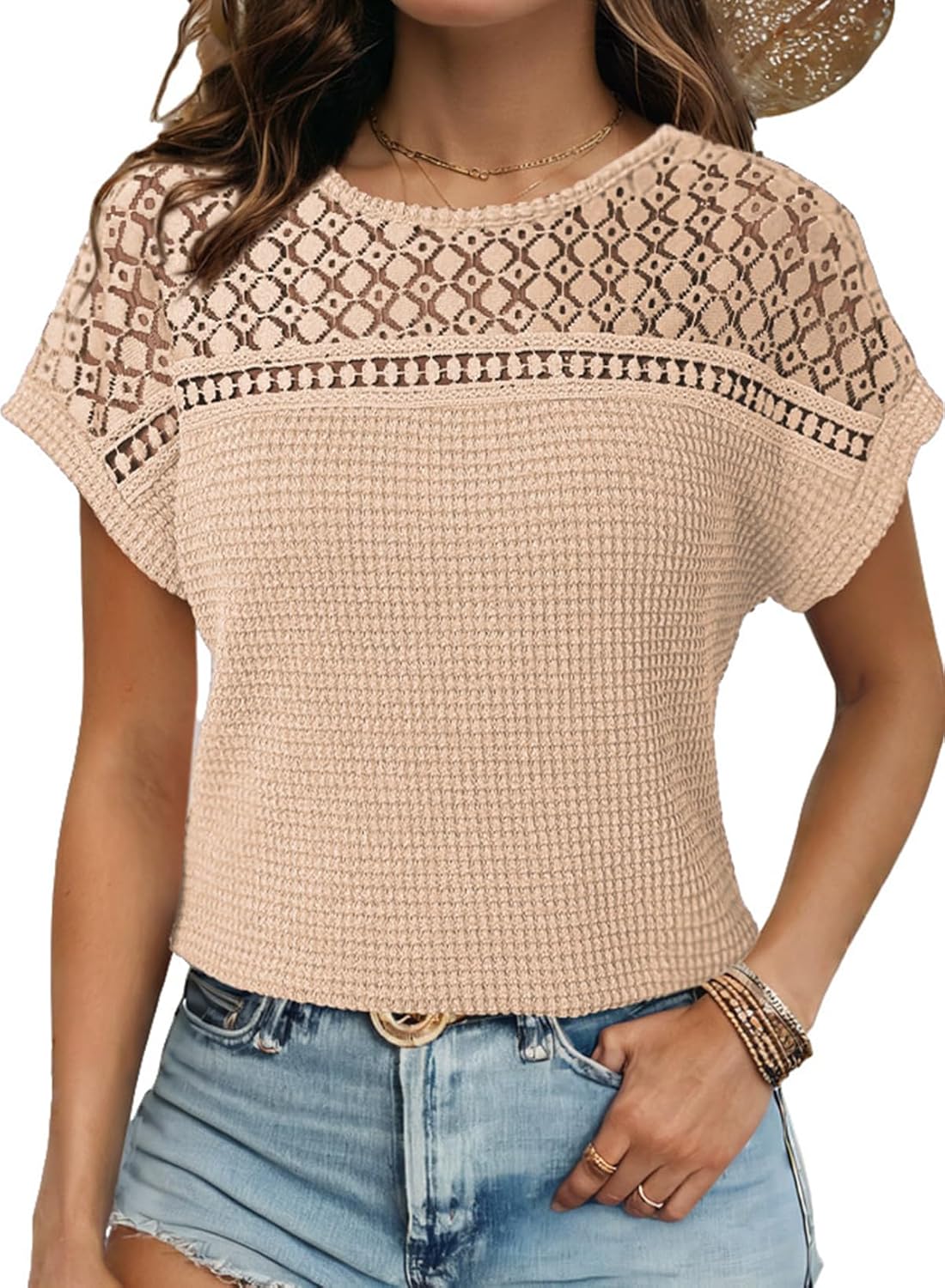 Dokotoo Women’s Tops Casual Scoop Neck Short Sleeve Waffle Knit Hollow Out Shirts Loose Tunic Tops Blouses Dokotoo Women’s Tops Casual Scoop Neck Short Sleeve Waffle Knit Hollow Out Shirts Loose Tunic Tops Blouses