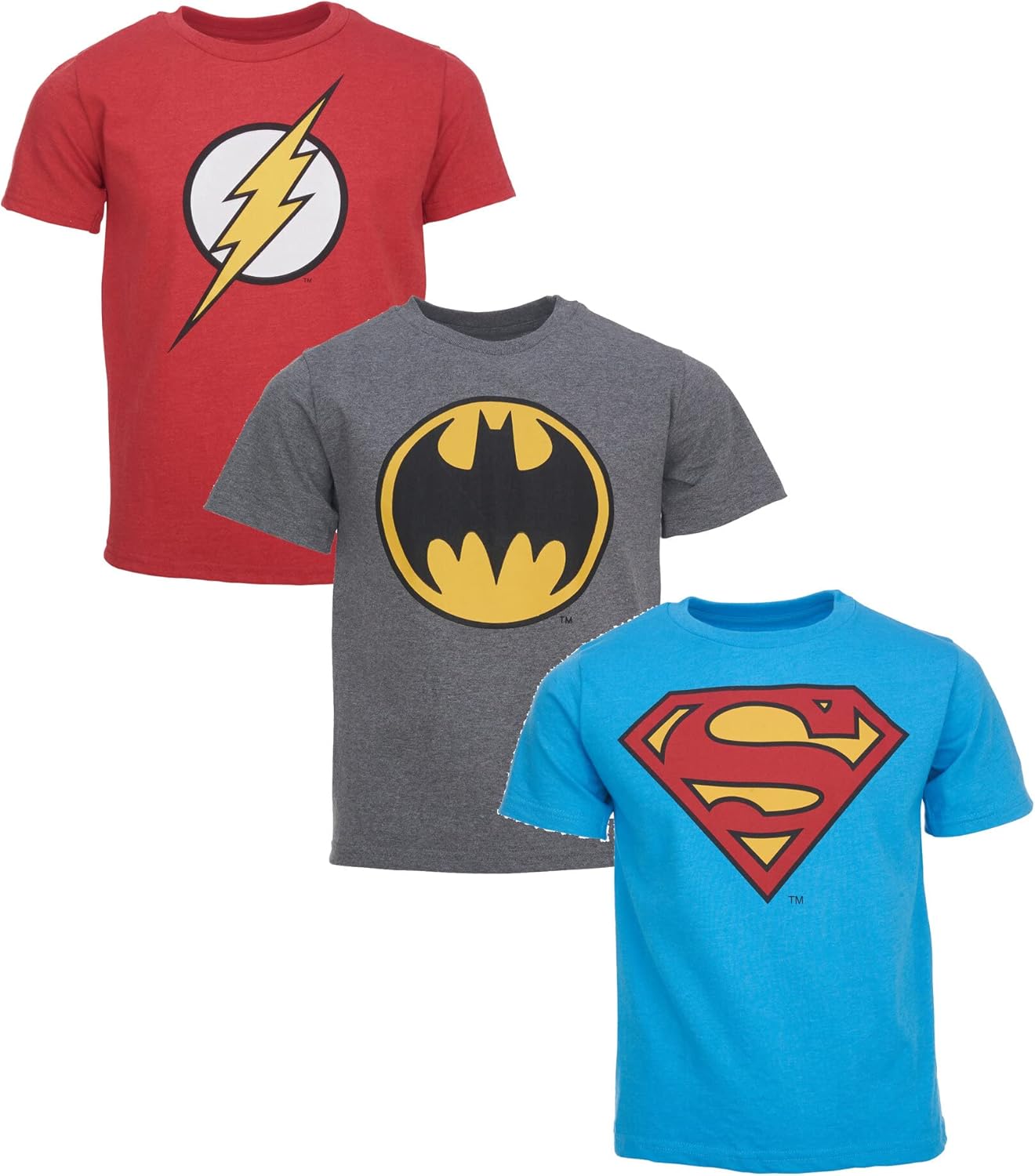 DC Comics Justice League Batman Superman The Flash 3 Pack T-Shirts Toddler to Big Kid DC Comics Justice League Batman Superman The Flash 3 Pack T-Shirts Toddler to Big Kid