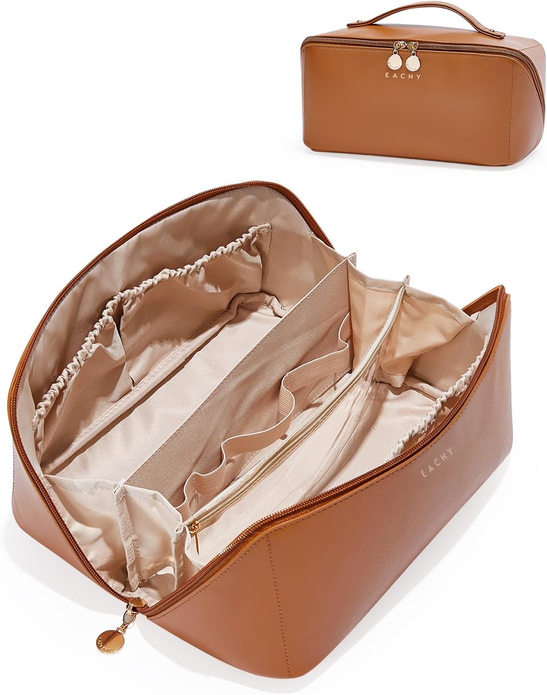 EACHY Travel Makeup Bag,Large Capacity Cosmetic Bags for Women,Waterproof Portable Pouch Open Flat Toiletry Bag Make up Organizer with Divider and Handle EACHY Travel Makeup Bag,Large Capacity Cosmetic Bags for Women,Waterproof Portable Pouch Open Flat Toiletry Bag Make up Organizer with Divider and Handle