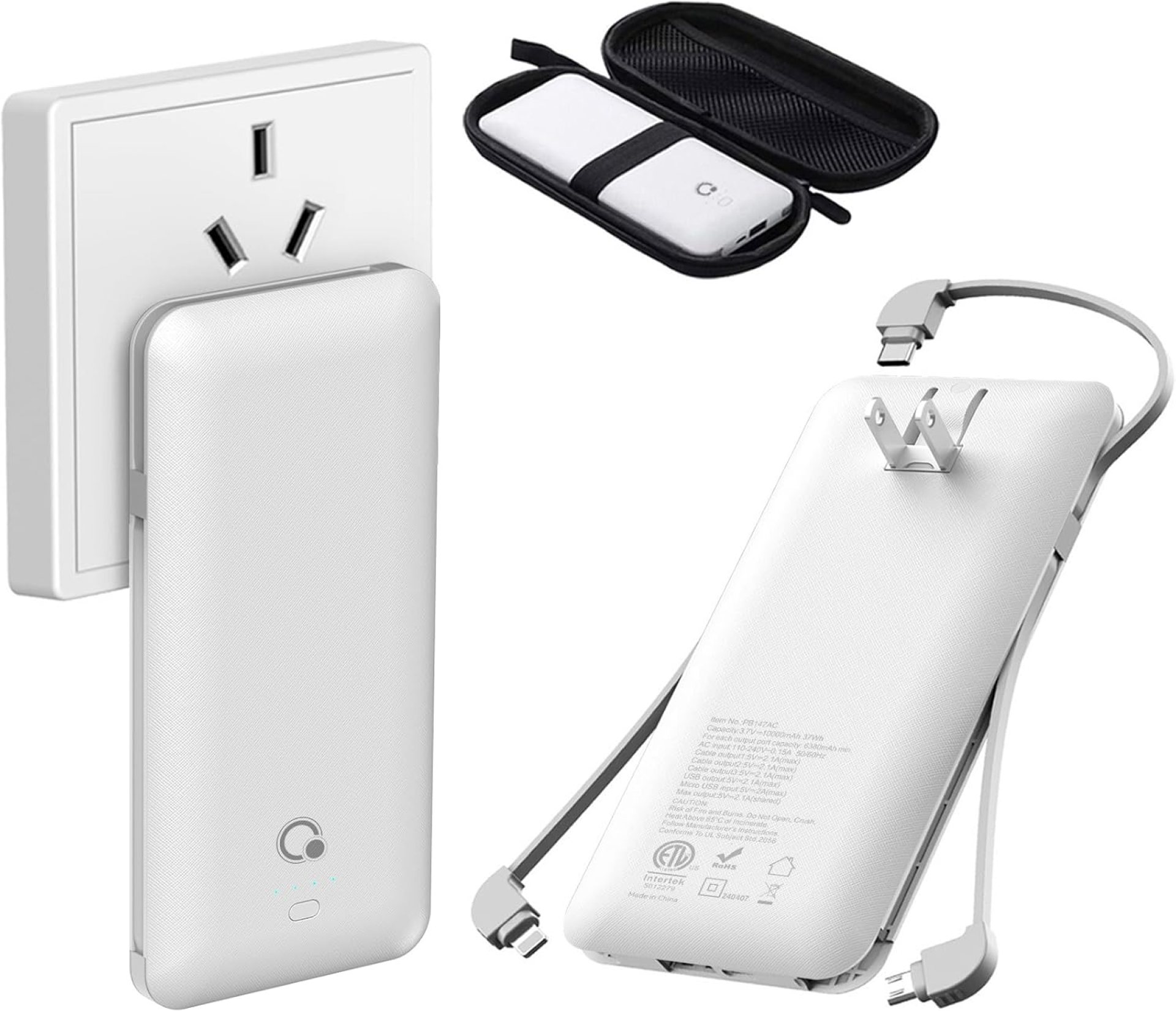 Brand Q Portable Charger with Built-in Cables and AC Wall Plug,Slim USB C Power Bank 10000mAh,External Battery Pack Compatible with iPhone,Samsung,Tablet and All Smart Phones … Brand Q Portable Charger with Built-in Cables and AC Wall Plug,Slim USB C Power Bank 10000mAh,External Battery Pack Compatible with iPhone,Samsung,Tablet and All Smart Phones …