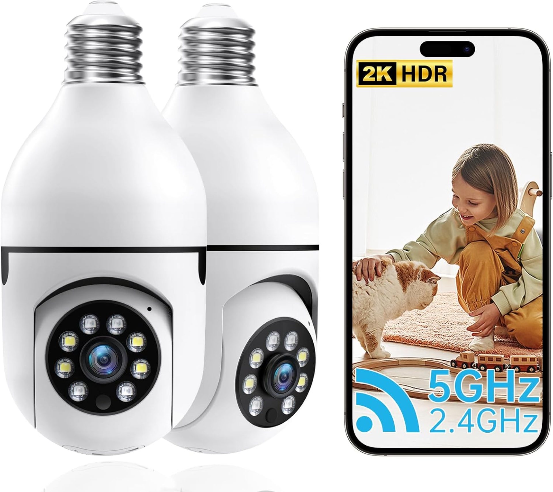 Light Bulb Security Camera, 2.4G 5GHz WiFi Security Cameras Wireless Outdoor Indoor, 2K Bulb Cameras for Home Security Outside, Motion Detection Alarm, Two Way Talk, Color Night Vision 2 Pack Light Bulb Security Camera, 2.4G 5GHz WiFi Security Cameras Wireless Outdoor Indoor, 2K Bulb Cameras for Home Security Outside, Motion Detection Alarm, Two Way Talk, Color Night Vision 2 Pack