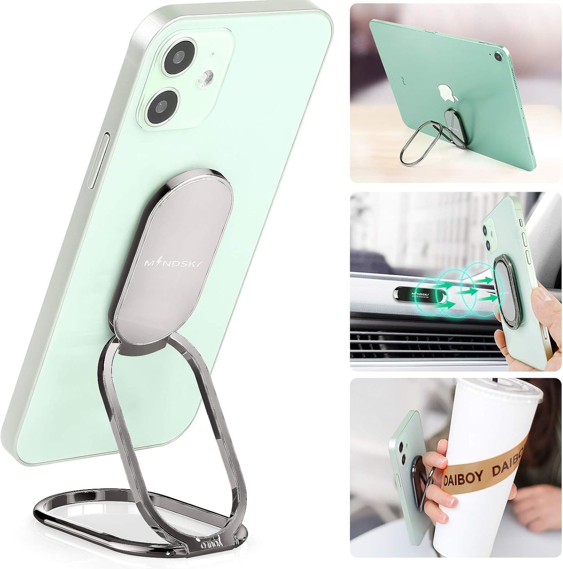 Phone Ring Holder Finger Kickstand 360°Rotation Cellphone Back Grip Foldable Cell Phone Stand for Desk Compatible with iPhone iPad Smartphones Tablets (with Universal Magnetic Car Mount) Phone Ring Holder Finger Kickstand 360°Rotation Cellphone Back Grip Foldable Cell Phone Stand for Desk Compatible with iPhone iPad Smartphones Tablets (with Universal Magnetic Car Mount)