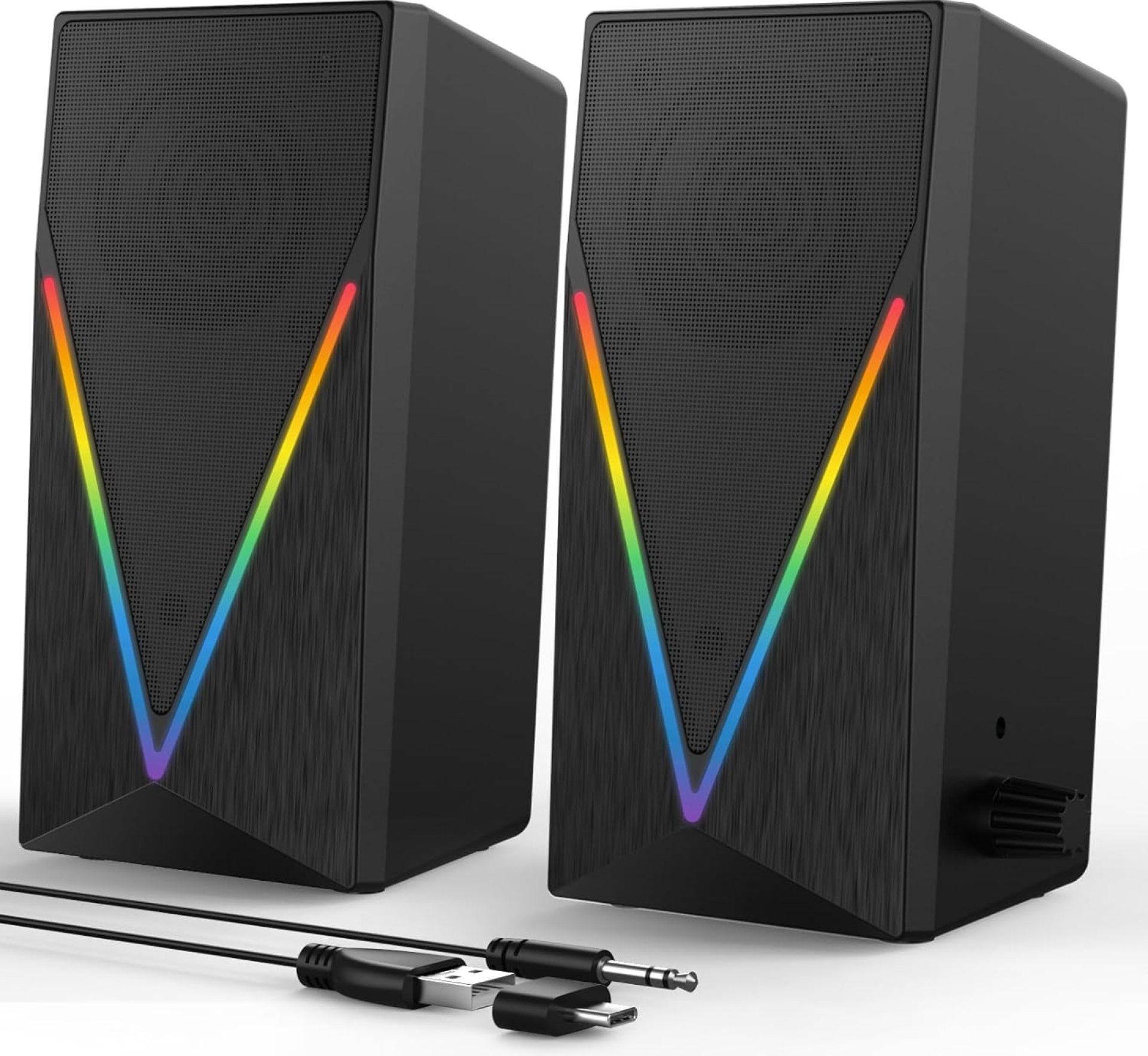 Computer Speakers, Desktop Speakers with 6 Colorful RGB Lights, Headphone Jack, Enhanced Bass and Volume Control, PC Speakers USB Powered & 3.5mm Aux Gaming Speakers for Laptop Monitor PC Tablet Phone Computer Speakers, Desktop Speakers with 6 Colorful RGB Lights, Headphone Jack, Enhanced Bass and Volume Control, PC Speakers USB Powered & 3.5mm Aux Gaming Speakers for Laptop Monitor PC Tablet Phone
