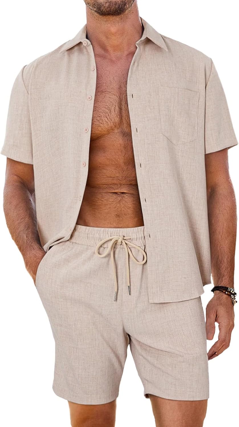 Men’s 2 Piece Casual Summer Beach Button Down Shirt Short Sleeve Solid Shirts and Shorts Yoga Outfits Sets Men’s 2 Piece Casual Summer Beach Button Down Shirt Short Sleeve Solid Shirts and Shorts Yoga Outfits Sets