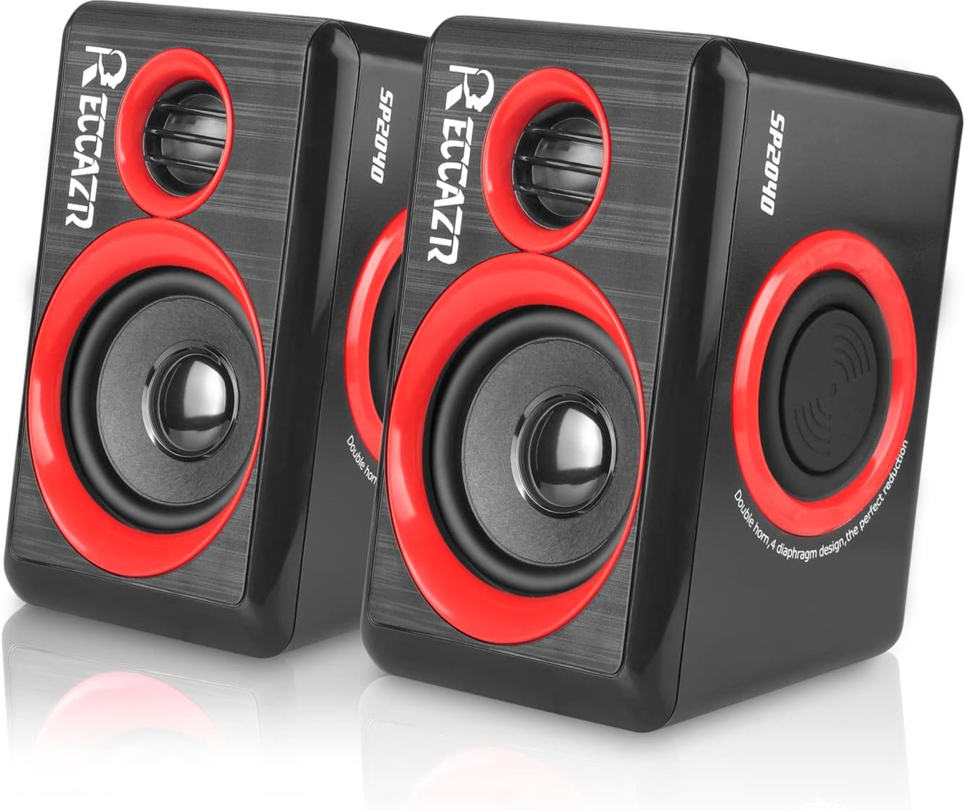 Computer Speakers, 2.0 CH PC Speakers with Surround Sound, USB Wired Laptop Speakers with Deep Bass for Desktop Computer/PC/Laptops/Smart Phone Build-in 4 Loudspeaker Diaphragm Reccazr SP2040|RED Computer Speakers, 2.0 CH PC Speakers with Surround Sound, USB Wired Laptop Speakers with Deep Bass for Desktop Computer/PC/Laptops/Smart Phone Build-in 4 Loudspeaker Diaphragm Reccazr SP2040|RED