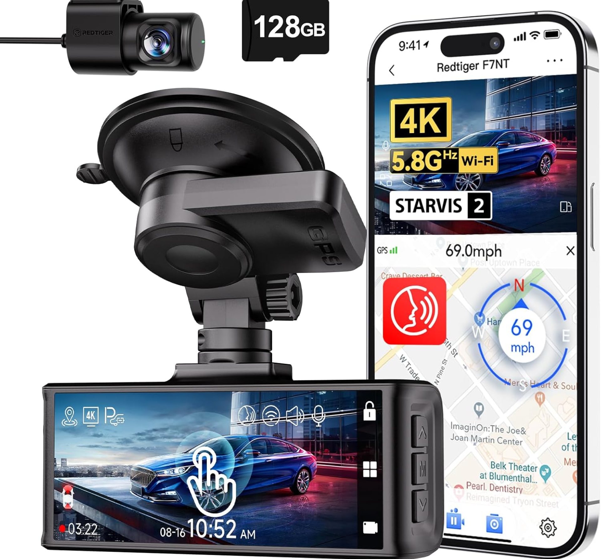 REDTIGER 4K Dash Cam Front and Rear, STARVIS 2 Sensor, Touch Screen 3.18″, 128GB Card Included, Voice Control, 5.8GHz WiFi Car Dash Camera, GPS, Night Vision, Emergency Lock, Parking Mode (F7N Touch) REDTIGER 4K Dash Cam Front and Rear, STARVIS 2 Sensor, Touch Screen 3.18″, 128GB Card Included, Voice Control, 5.8GHz WiFi Car Dash Camera, GPS, Night Vision, Emergency Lock, Parking Mode (F7N Touch)