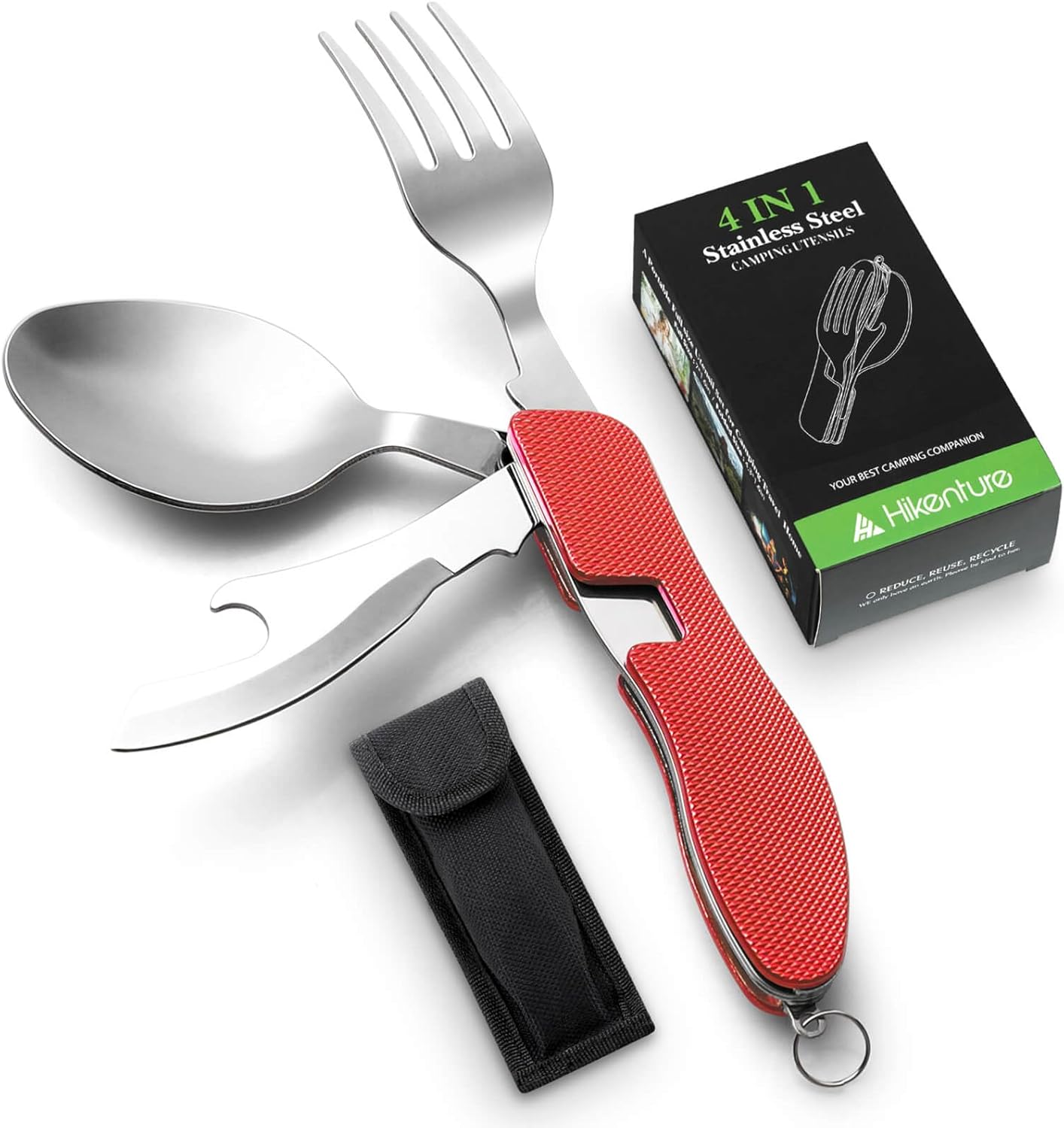 HIKENTURE 4-in-1 Camping Utensils,Stainless Steel Spoon Fork Knife Bottle Opener Set,Backpacking Eating Cutlery for Traveling,Hiking,Scouting HIKENTURE 4-in-1 Camping Utensils,Stainless Steel Spoon Fork Knife Bottle Opener Set,Backpacking Eating Cutlery for Traveling,Hiking,Scouting