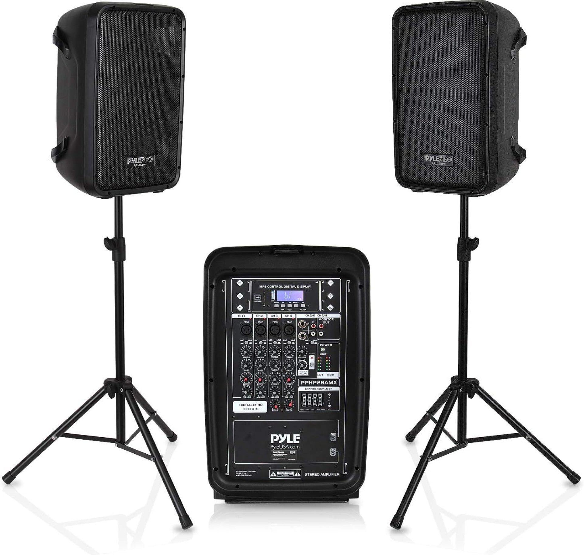 Pyle PA Speaker DJ Mixer Bundle – 300 W Portable Wireless Bluetooth Sound System w/ USB SD XLR 1/4″ RCA Inputs – Dual Speaker, Mixer, Microphone, Stand, Cable – Home/Outdoor Party – PPHP28AMX,Black Pyle PA Speaker DJ Mixer Bundle – 300 W Portable Wireless Bluetooth Sound System w/ USB SD XLR 1/4″ RCA Inputs – Dual Speaker, Mixer, Microphone, Stand, Cable – Home/Outdoor Party – PPHP28AMX,Black