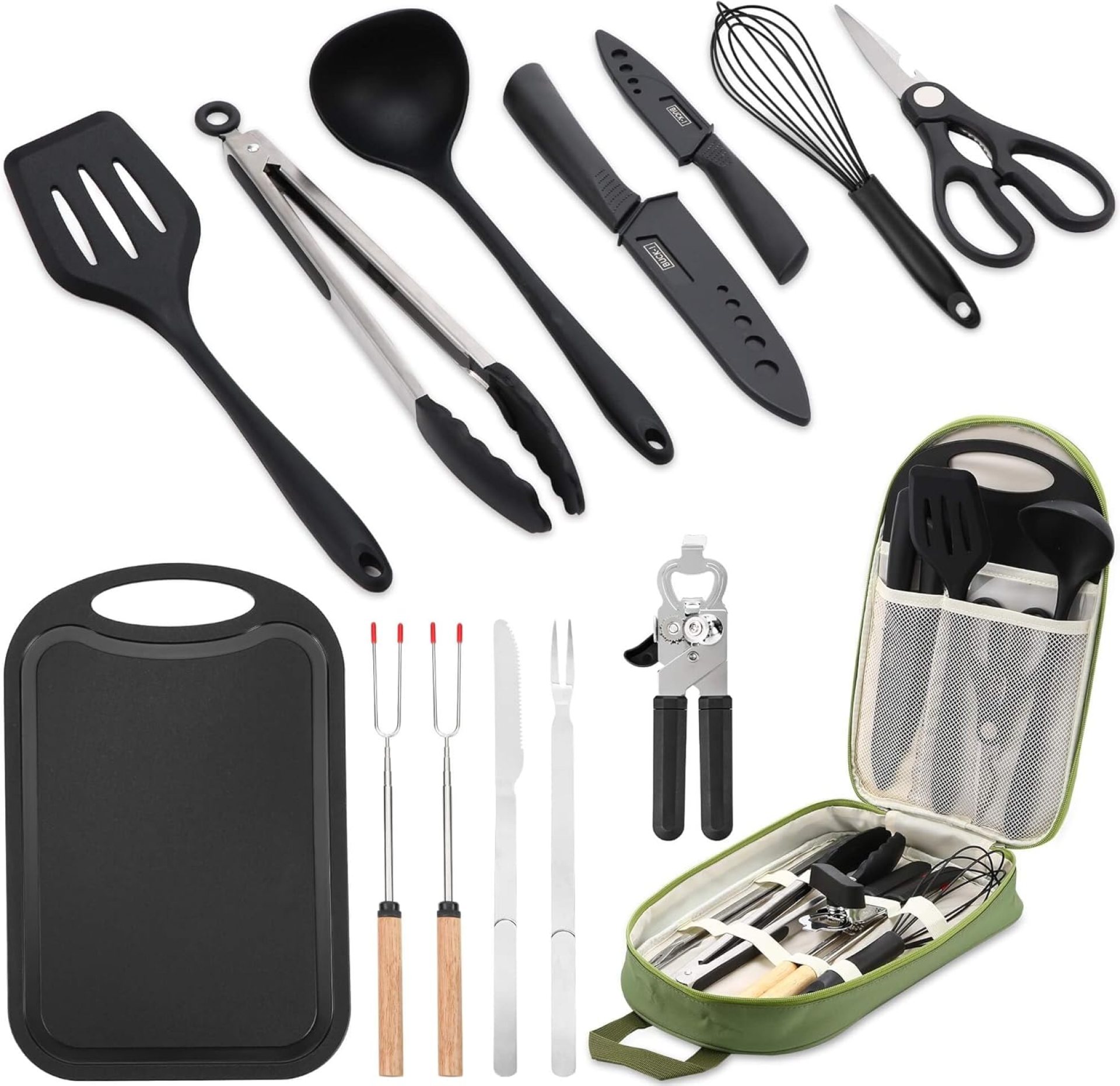 Camping Essentials Cookware Cooking Utensils Set – Camping Kitchen Utensils, Portable Outdoor Accessories, Stainless Steel & Silicone, Camping Gear Equipment for RV Picnic Grill Camping Essentials Cookware Cooking Utensils Set – Camping Kitchen Utensils, Portable Outdoor Accessories, Stainless Steel & Silicone, Camping Gear Equipment for RV Picnic Grill