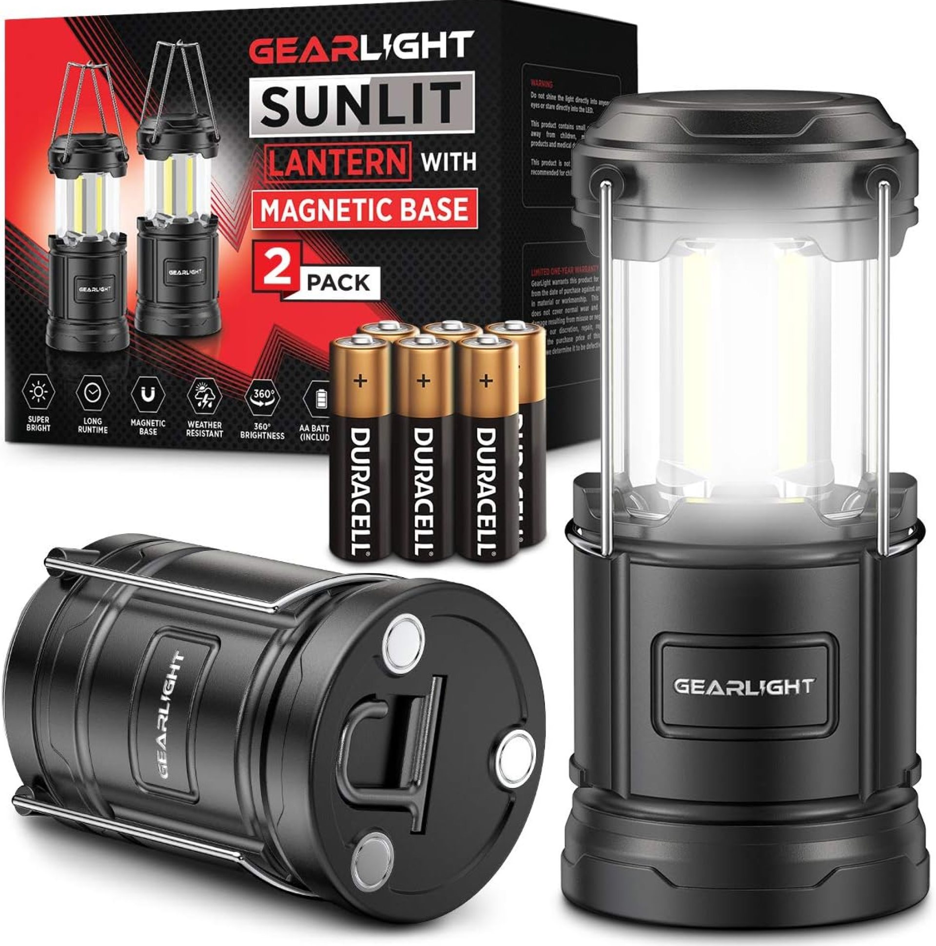 GearLight Camping Lantern – 2 Portable LED Battery Powered Lantern with Magnetic Base and Foldable Hook for Emergency Use or Campsites, Essential Hurricane Survival Kit with Batteries GearLight Camping Lantern – 2 Portable LED Battery Powered Lantern with Magnetic Base and Foldable Hook for Emergency Use or Campsites, Essential Hurricane Survival Kit with Batteries