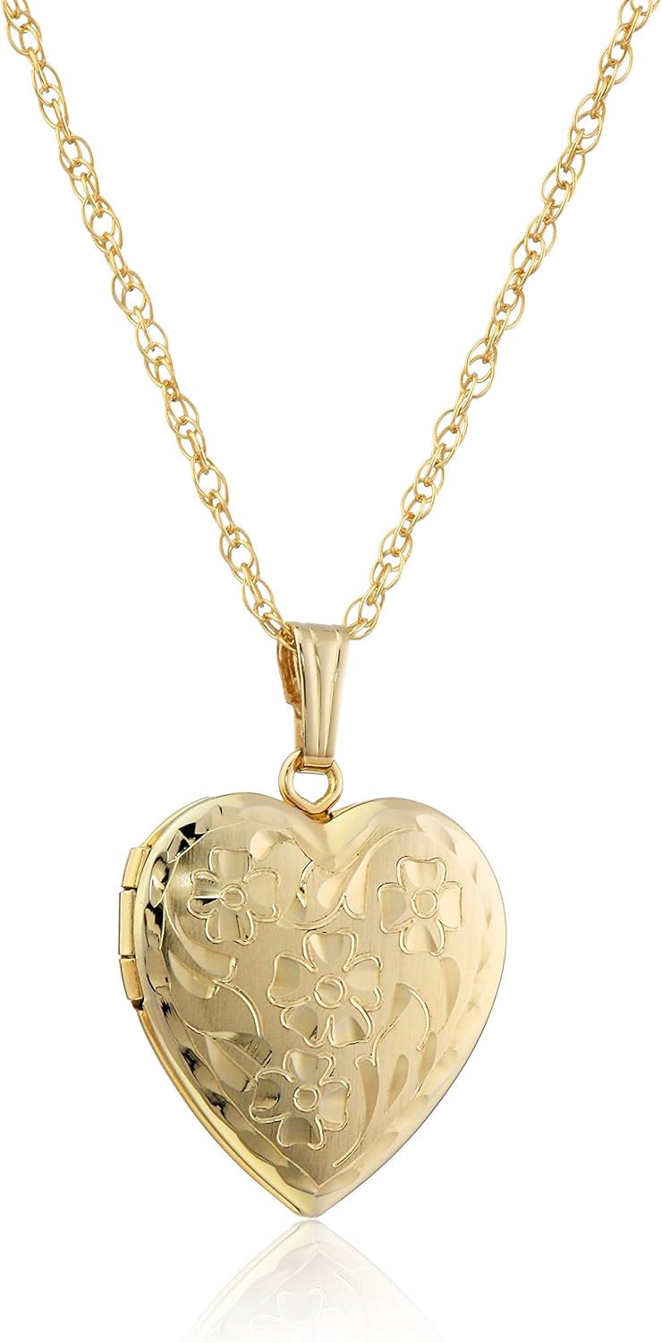 Amazon Essentials 14k Engraved Flowers Heart Locket Necklace, 18″ (previously Amazon Collection) Amazon Essentials 14k Engraved Flowers Heart Locket Necklace, 18″ (previously Amazon Collection)