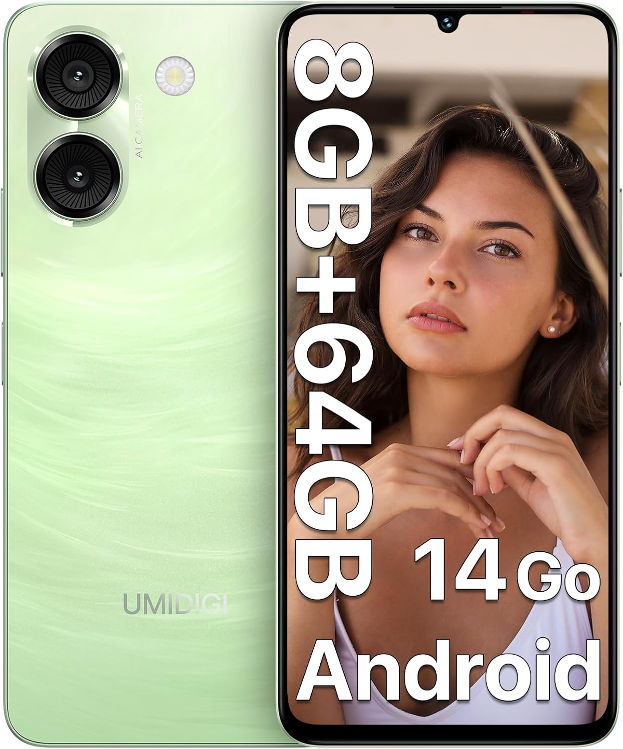 UMIDIGI G9A Unlocked Phone, Android 14 Go Cell Phone, 4G Dual SIM Card, 8GB+64GB/1TB Expand Octa-Core, 3.5mm Headphone Jack Phones 6.75″ HD+Display AI Face Unlock Mobile Phones, 5000mAh, GPS(Green) UMIDIGI G9A Unlocked Phone, Android 14 Go Cell Phone, 4G Dual SIM Card, 8GB+64GB/1TB Expand Octa-Core, 3.5mm Headphone Jack Phones 6.75″ HD+Display AI Face Unlock Mobile Phones, 5000mAh, GPS(Green)