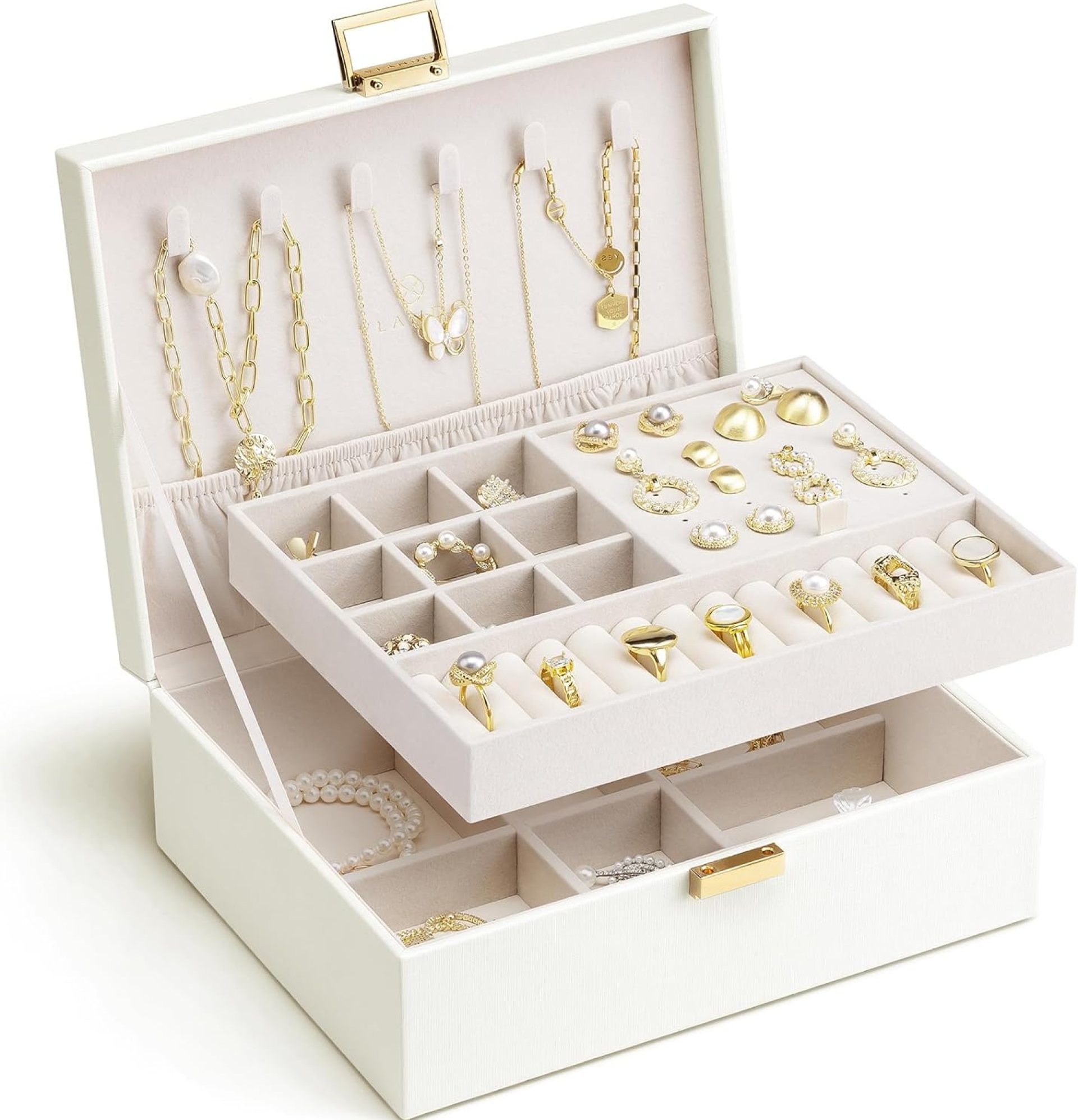 Vlando 2 Layer Jewelry Box Large Jewelry Organizer for Women Removable Jewelery Tray for Necklace Earrings Rings Bracelets Jewelry Boxes for Bride Gifts Wedding Gifts (Cream White) Vlando 2 Layer Jewelry Box Large Jewelry Organizer for Women Removable Jewelery Tray for Necklace Earrings Rings Bracelets Jewelry Boxes for Bride Gifts Wedding Gifts (Cream White)