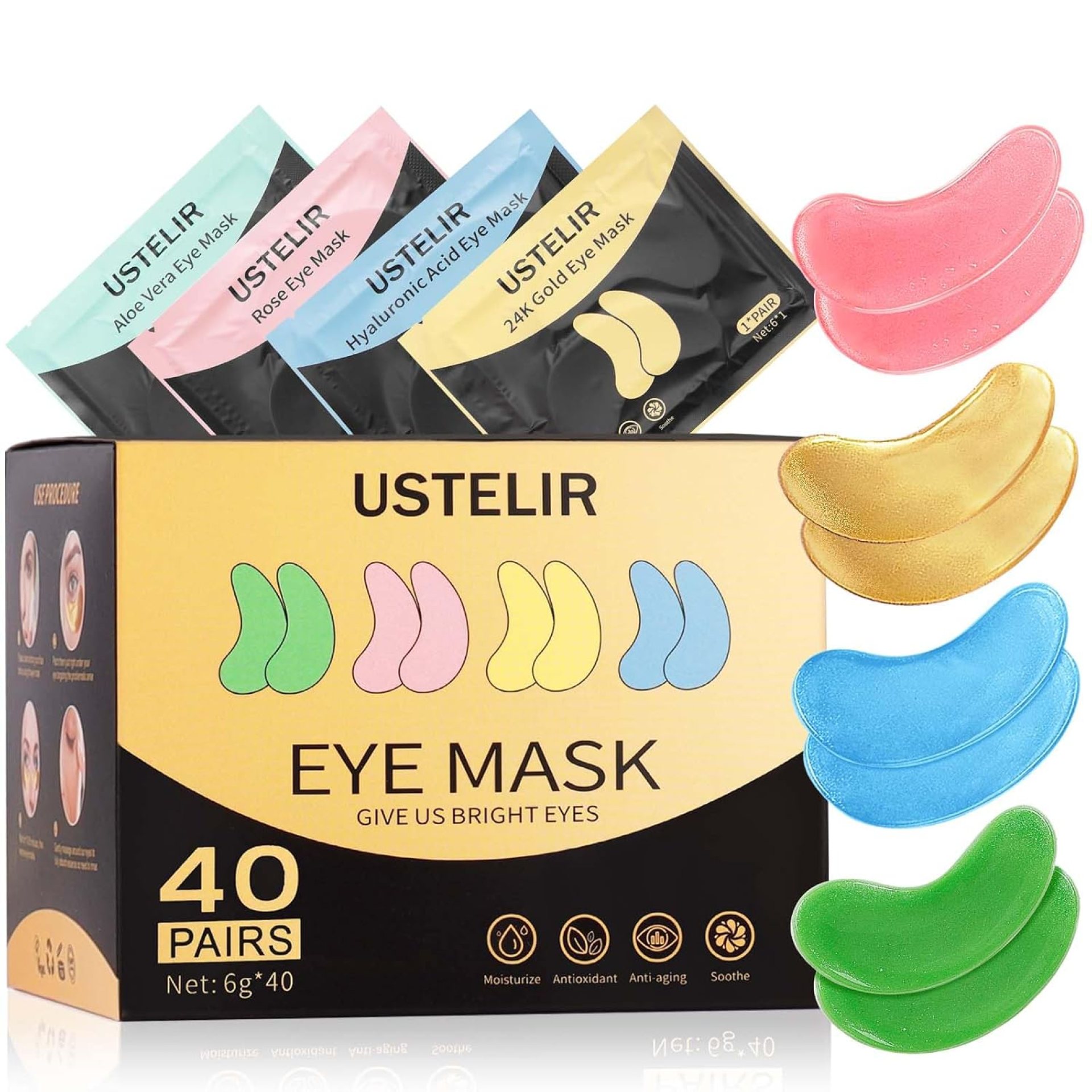 Under Eye Patches, 40 Pairs Eye Mask for Dark Circles, Puffy Eyes, Undereye Bags,Wrinkles,Eye Mask Patches with 24K Gold, Hyaluronic Acid,Rose & Aloe Vera, Eye Treatment Skin Care for Men & Women Gift Under Eye Patches, 40 Pairs Eye Mask for Dark Circles, Puffy Eyes, Undereye Bags,Wrinkles,Eye Mask Patches with 24K Gold, Hyaluronic Acid,Rose & Aloe Vera, Eye Treatment Skin Care for Men & Women Gift