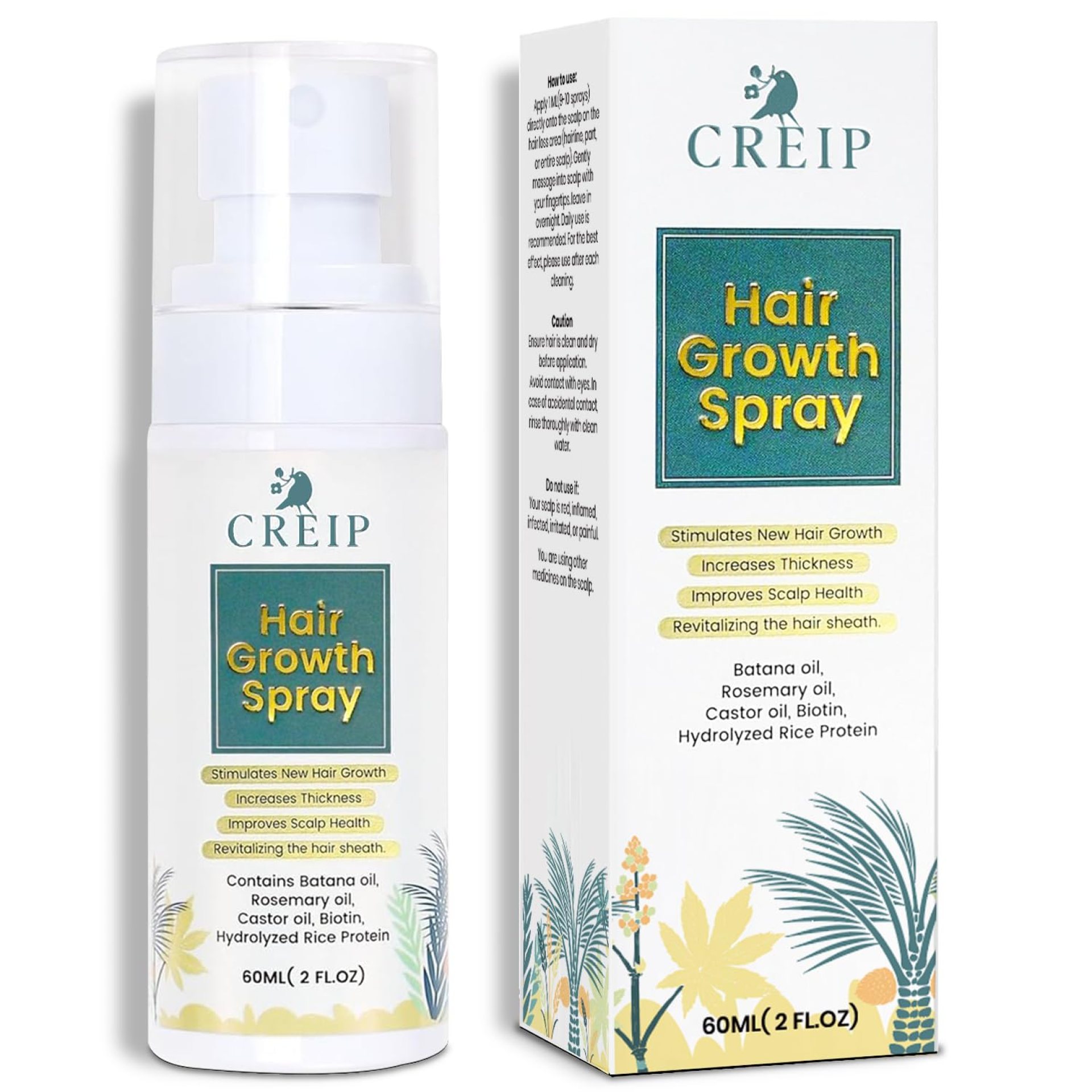 Natural Hair Growth Oil Spray: Batana Rosemary Serum Biotin Caffeine Scalp Care Treatment – Thinning Hair Regrowth Thickening for Women Men 2 FL OZ Natural Hair Growth Oil Spray: Batana Rosemary Serum Biotin Caffeine Scalp Care Treatment – Thinning Hair Regrowth Thickening for Women Men 2 FL OZ