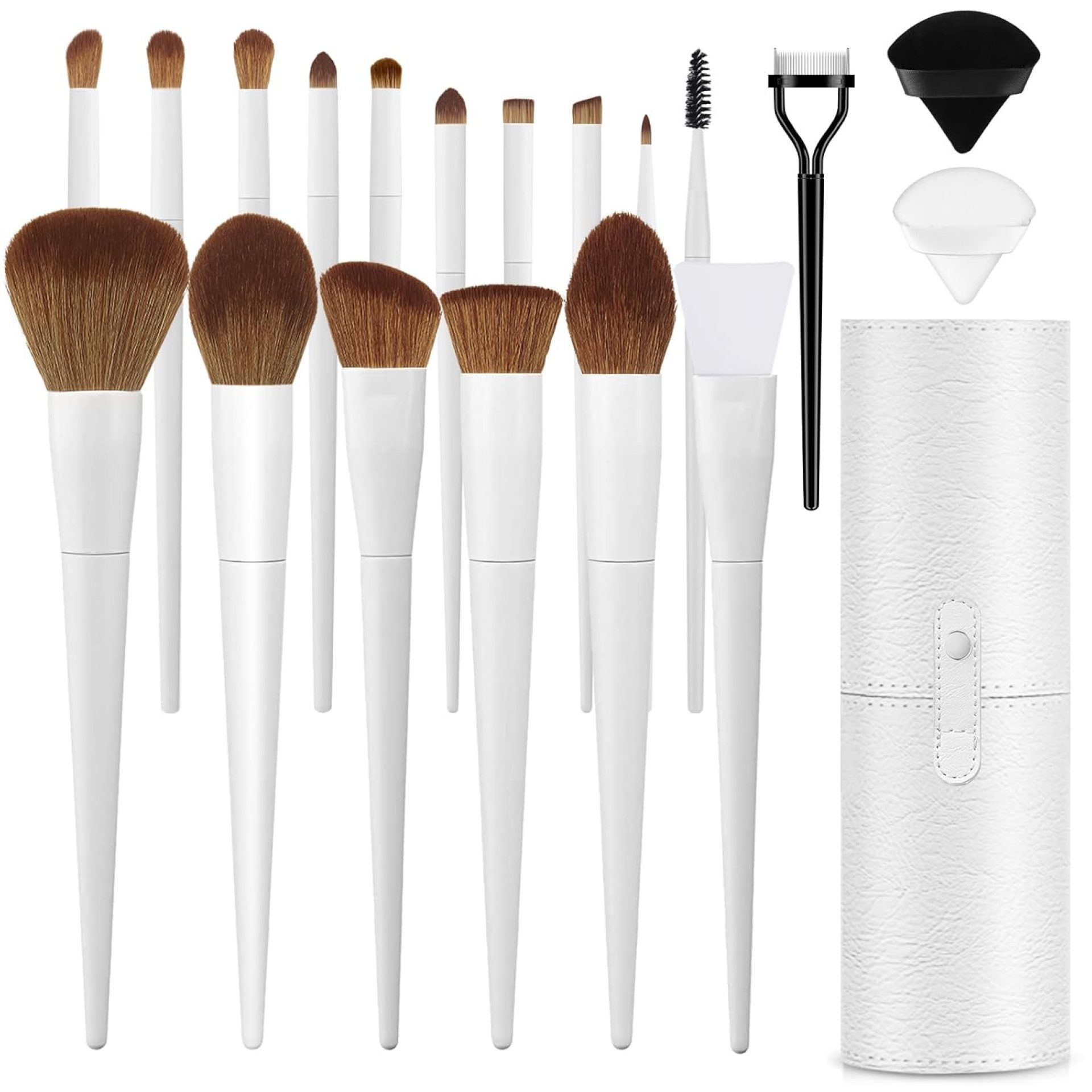 Makeup Brushes With Case 20PCs Professional Makeup Brush Set, Foundation Powder Eyeshadow Brush Set Eyebrow Concealer Contour Travel Brushes Kit with Holder & 2 Powder Puff-White Makeup Brushes With Case 20PCs Professional Makeup Brush Set, Foundation Powder Eyeshadow Brush Set Eyebrow Concealer Contour Travel Brushes Kit with Holder & 2 Powder Puff-White