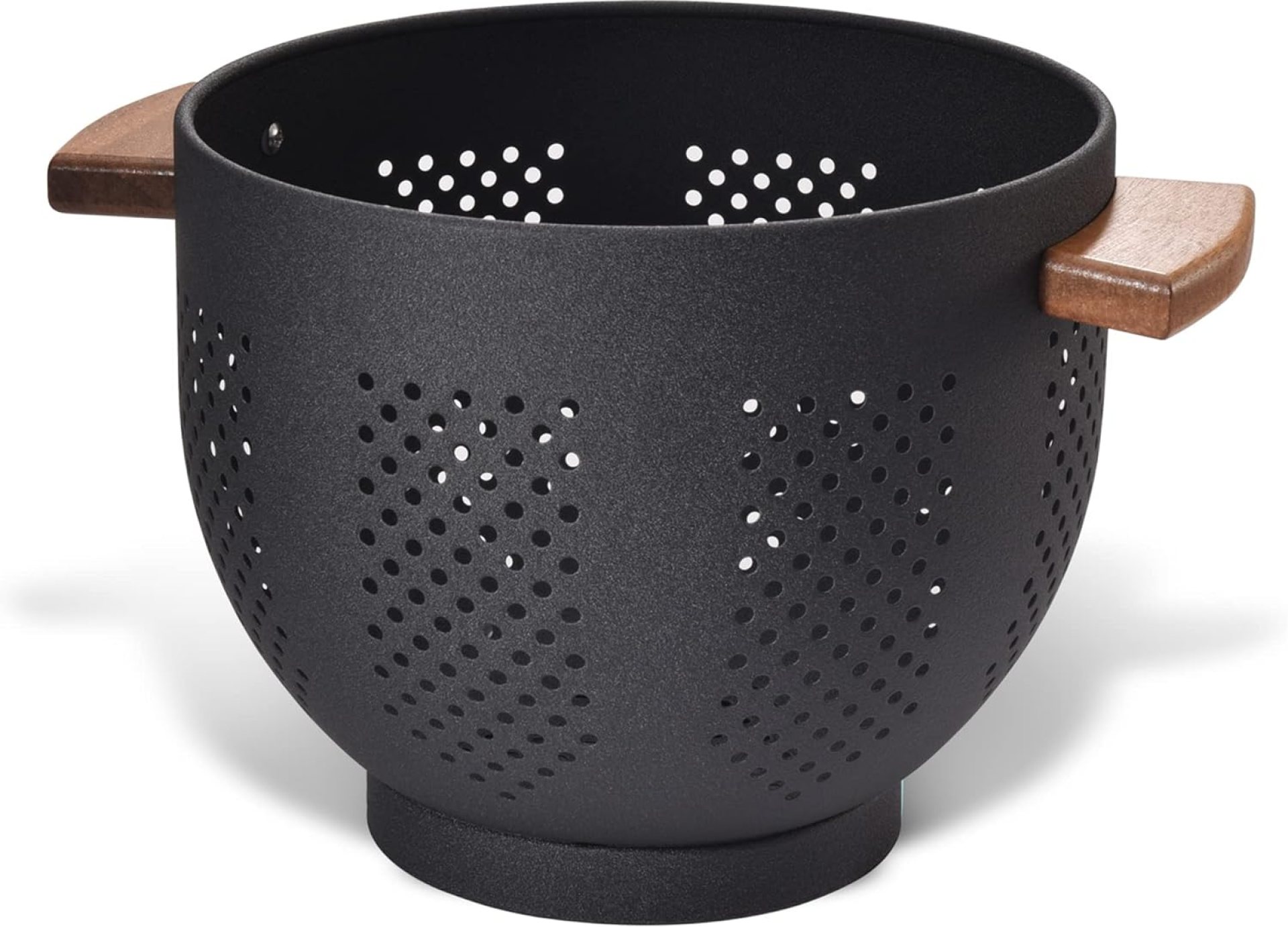 Metal Colander with Wood Handle and Stable Base, Powder Coated Steel Kitchen Strainer Basket for Draining Pasta, Vegetable and fruit(5.5quart,Matte Black) Metal Colander with Wood Handle and Stable Base, Powder Coated Steel Kitchen Strainer Basket for Draining Pasta, Vegetable and fruit(5.5quart,Matte Black)