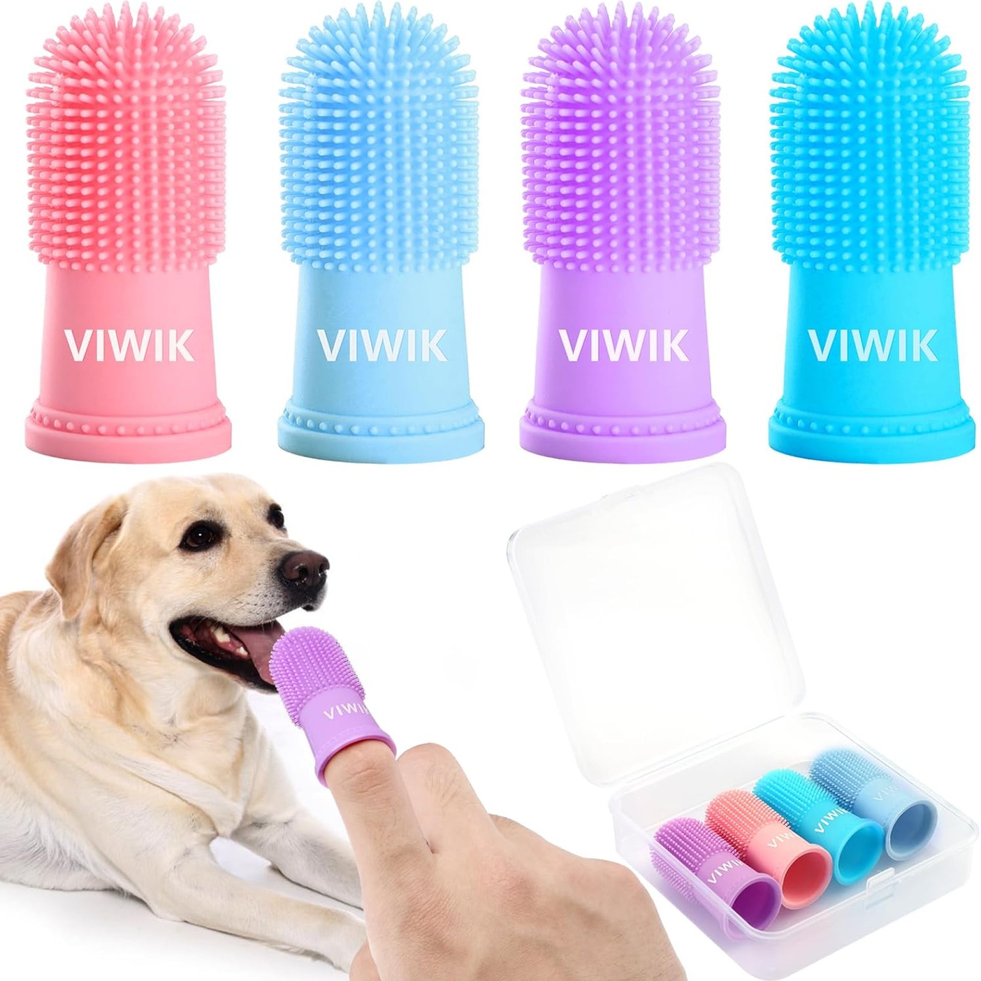 VIWIK 4Pack Dog Toothbrush Kit – Cat Finger Toothbrush for Small to Large Dogs & Puppies, Dental Care & Teeth Cleaning VIWIK 4Pack Dog Toothbrush Kit – Cat Finger Toothbrush for Small to Large Dogs & Puppies, Dental Care & Teeth Cleaning