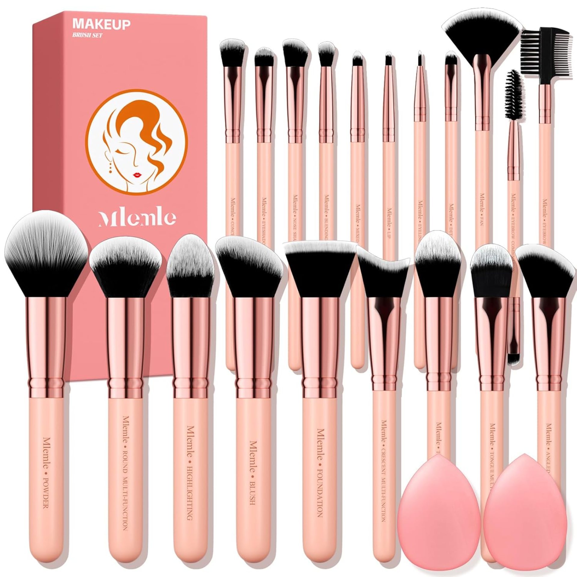 Makeup Brushes Set, Mlemle Professional 20 Pcs Premium Synthetic Foundation Powder Concealers Eye shadows Blush Makeup Brushes with 2 Makeup Sponge(A01-PINK) Makeup Brushes Set, Mlemle Professional 20 Pcs Premium Synthetic Foundation Powder Concealers Eye shadows Blush Makeup Brushes with 2 Makeup Sponge(A01-PINK)