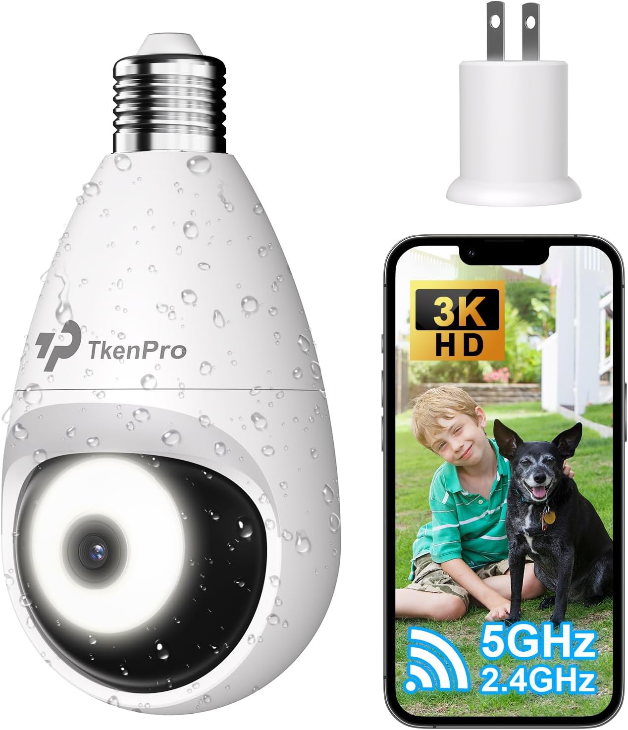 3K Light Bulb Security Cameras Wireless Outdoor, IP65 Waterproof Cameras for Home Security with 2.4G&5G Connection, Full-Color Night Vision and 360° Motion Detection, 5MP Security Camera Outdoor 3K Light Bulb Security Cameras Wireless Outdoor, IP65 Waterproof Cameras for Home Security with 2.4G&5G Connection, Full-Color Night Vision and 360° Motion Detection, 5MP Security Camera Outdoor