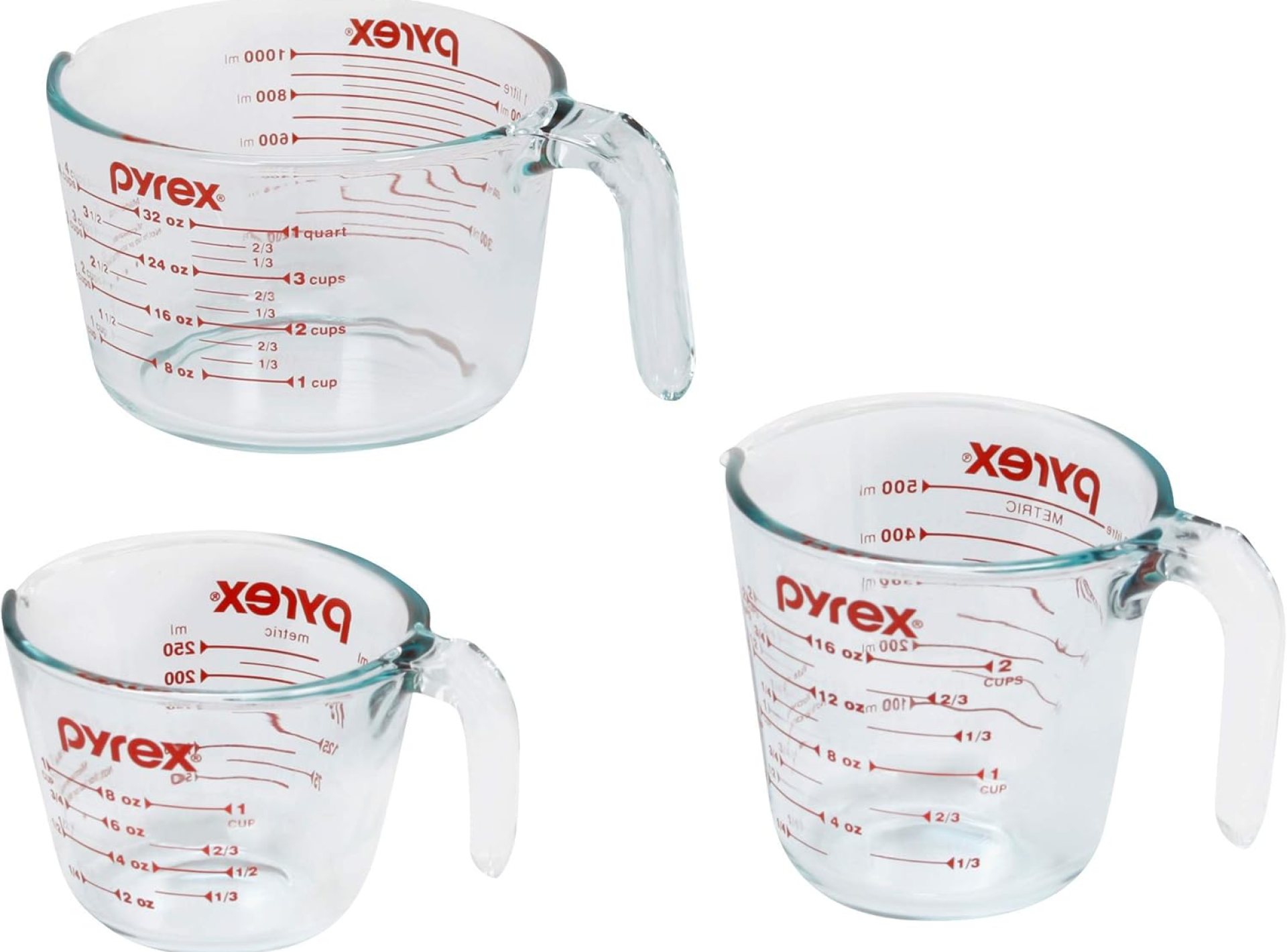 Pyrex 3 Piece Measuring Cup Set, Includes 1, 2, and 4 Tempered Glass Liquid Measuring Cups, Dishwasher, Freezer, Microwave, and Oven Safe, Essential Kitchen Tools Pyrex 3 Piece Measuring Cup Set, Includes 1, 2, and 4 Tempered Glass Liquid Measuring Cups, Dishwasher, Freezer, Microwave, and Oven Safe, Essential Kitchen Tools
