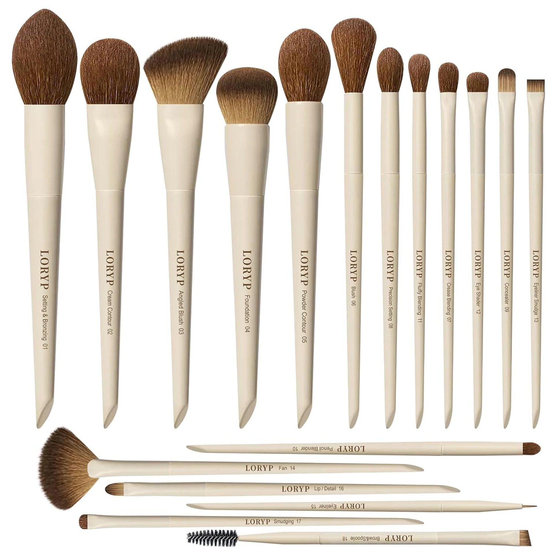 LORYP Makeup Brushes Set Labeled 18 Piece Face and Eye Brush Set Ultra soft hair Foundation, Concealer, Blush, Contour, Blending, Eyeshadow Khaki Brush kit LORYP Makeup Brushes Set Labeled 18 Piece Face and Eye Brush Set Ultra soft hair Foundation, Concealer, Blush, Contour, Blending, Eyeshadow Khaki Brush kit