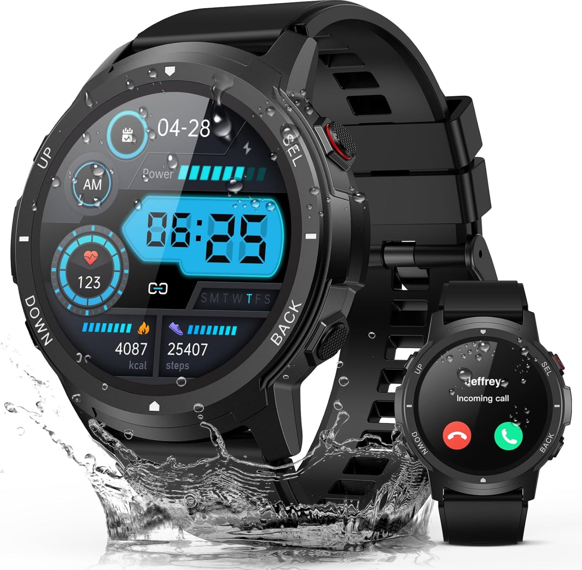 Smart Watch for Men- Bluetooth Call, 2025 Military Waterproof Fitness Sleep Tracker Watch with/Heart Rate/Blood Pressure Monitor/110 Sports Modes, Smartwatch for Samsung Android iPhone iOS Compatible Smart Watch for Men- Bluetooth Call, 2025 Military Waterproof Fitness Sleep Tracker Watch with/Heart Rate/Blood Pressure Monitor/110 Sports Modes, Smartwatch for Samsung Android iPhone iOS Compatible