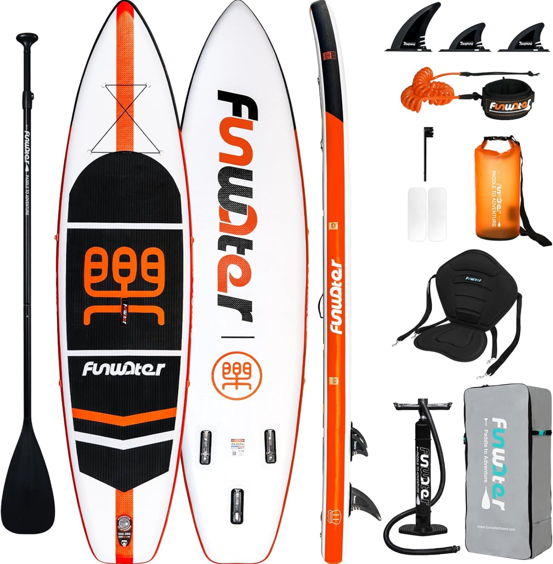 FunWater Inflatable Stand Up Paddle Board with Premium SUP Paddleboard Accessories, Anti-Slip EVA Deck, 11’/10’6” Paddle Boards for Adults & Youth of All Skill Levels FunWater Inflatable Stand Up Paddle Board with Premium SUP Paddleboard Accessories, Anti-Slip EVA Deck, 11’/10’6” Paddle Boards for Adults & Youth of All Skill Levels