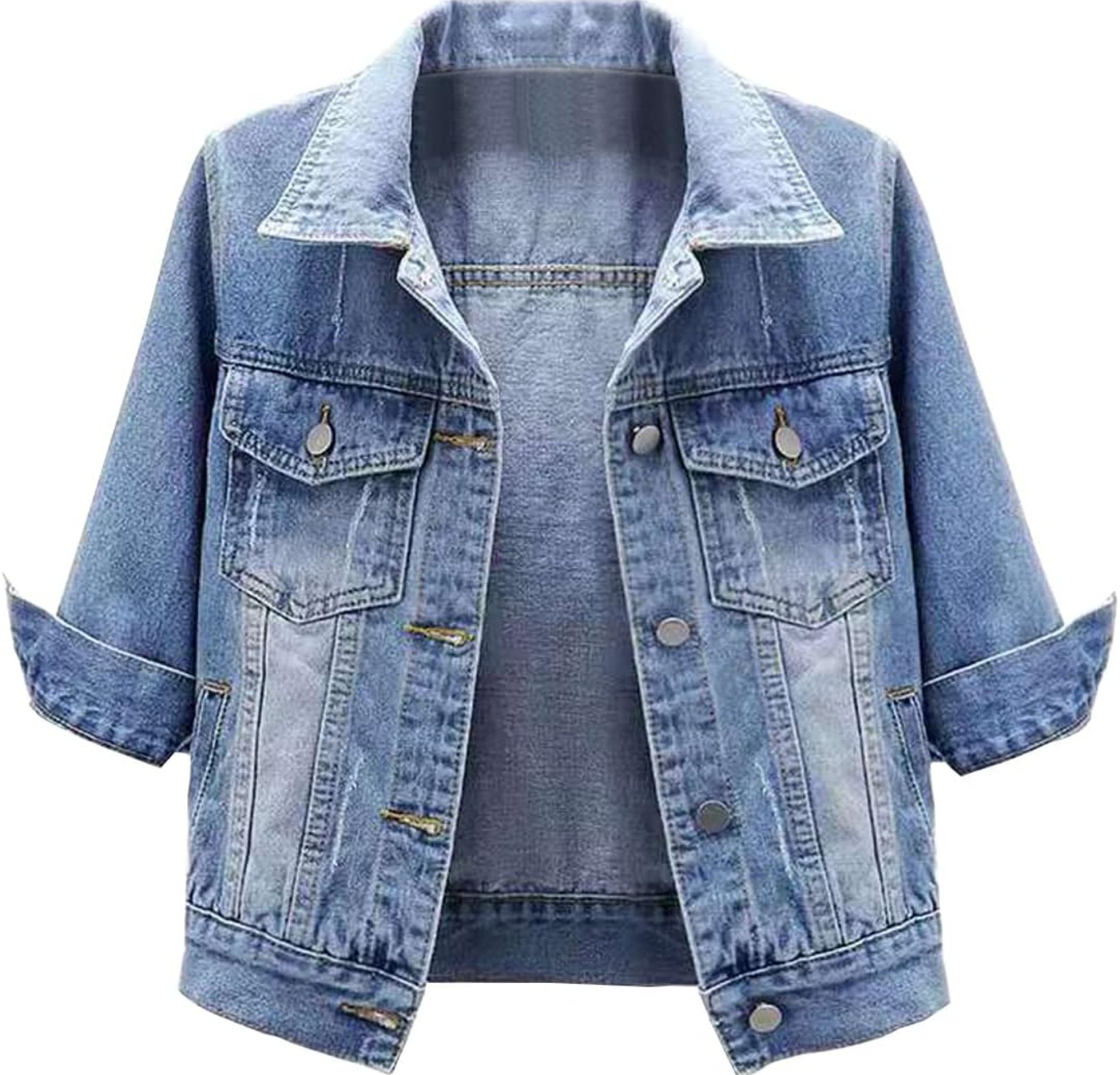 Locachy Womens 3/4 Sleeve Short Denim Jacket Lapel Button Down Cropped Trucker Jean Jackets Coats Locachy Womens 3/4 Sleeve Short Denim Jacket Lapel Button Down Cropped Trucker Jean Jackets Coats