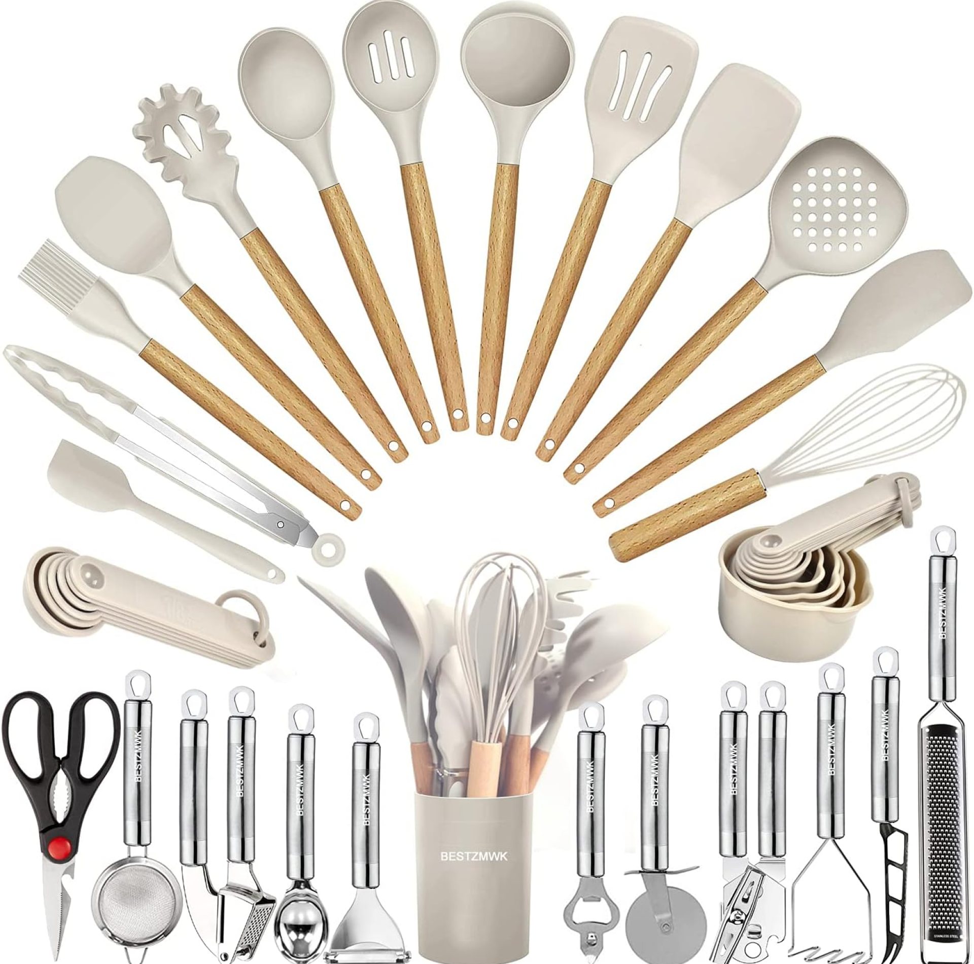 Kitchen Utensils Set- 35 PCs Cooking Utensils with Grater,Tongs, Spoon Spatula &Turner Made of Heat Resistant Food Grade Silicone and Wooden Handles Kitchen Gadgets Tools Set for Nonstick Cookware Kitchen Utensils Set- 35 PCs Cooking Utensils with Grater,Tongs, Spoon Spatula &Turner Made of Heat Resistant Food Grade Silicone and Wooden Handles Kitchen Gadgets Tools Set for Nonstick Cookware