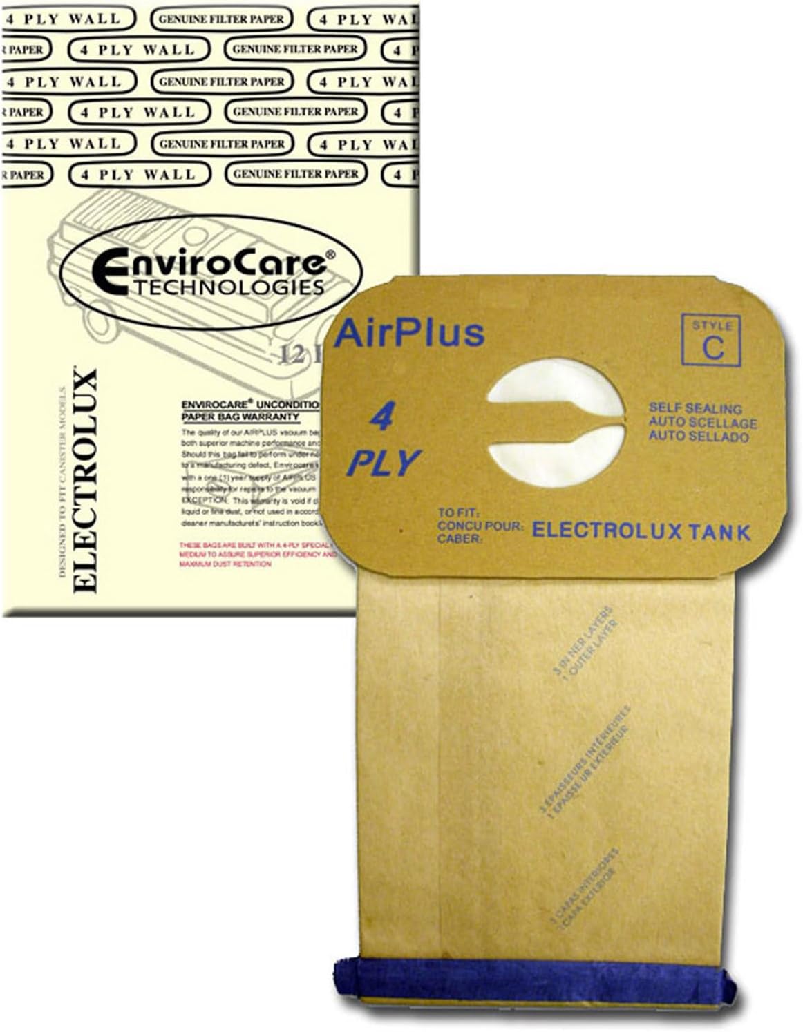 EnviroCare Replacement 4 Ply Filtration Vacuum Cleaner Dust Bags Designed to Fit Electrolux Canister Tank Style C 12 Bags EnviroCare Replacement 4 Ply Filtration Vacuum Cleaner Dust Bags Designed to Fit Electrolux Canister Tank Style C 12 Bags