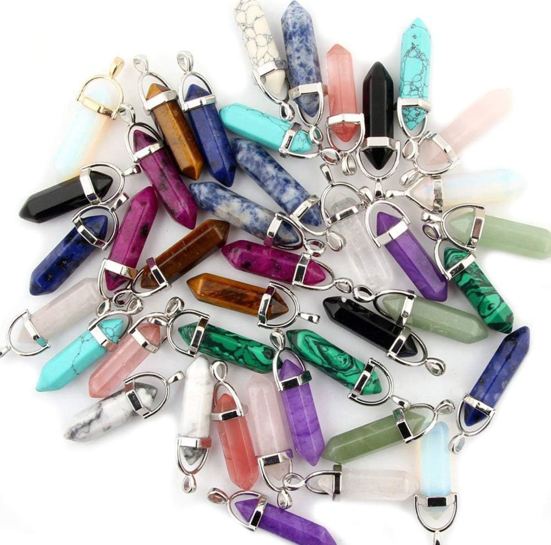 Mutilcolor 50pcs Gemstone Bullet Meditation Healing Pointed Chakra Crystal Stone Random Color Pendants for Necklace Jewelry Making Mutilcolor 50pcs Gemstone Bullet Meditation Healing Pointed Chakra Crystal Stone Random Color Pendants for Necklace Jewelry Making