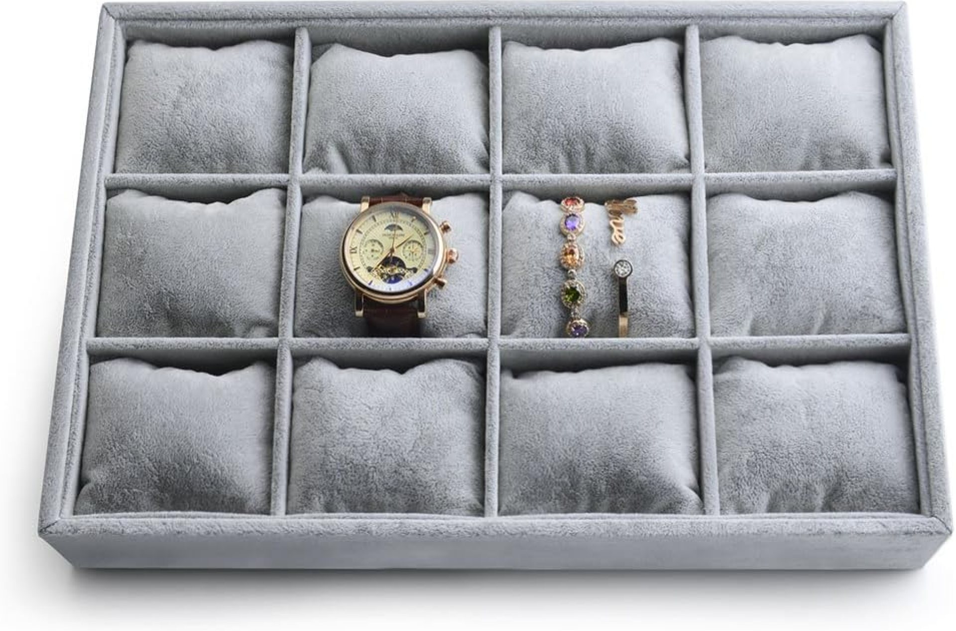 Oirlv Premium Velvet 12 Grid Jewelry Organizer Tray with Removable Pillow Watch Organizer Jewelry Tray Bracelet Bangle Watch Display Holder Oirlv Premium Velvet 12 Grid Jewelry Organizer Tray with Removable Pillow Watch Organizer Jewelry Tray Bracelet Bangle Watch Display Holder