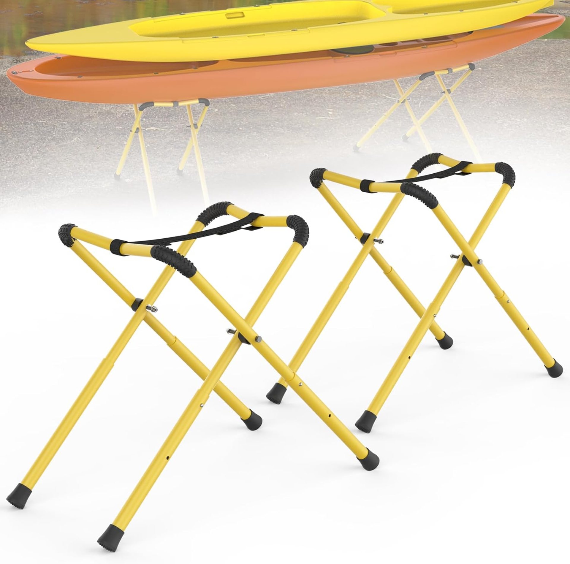 GanFindX 2 PACK Foldable Kayak Stand, Aluminum & Portable Racks For Kayaks | Carrying 150 lbs, Canoe Stand Indoor Kayak Storage, 2-Levels Of Adjustable Height, Easy storage Stand GanFindX 2 PACK Foldable Kayak Stand, Aluminum & Portable Racks For Kayaks | Carrying 150 lbs, Canoe Stand Indoor Kayak Storage, 2-Levels Of Adjustable Height, Easy storage Stand
