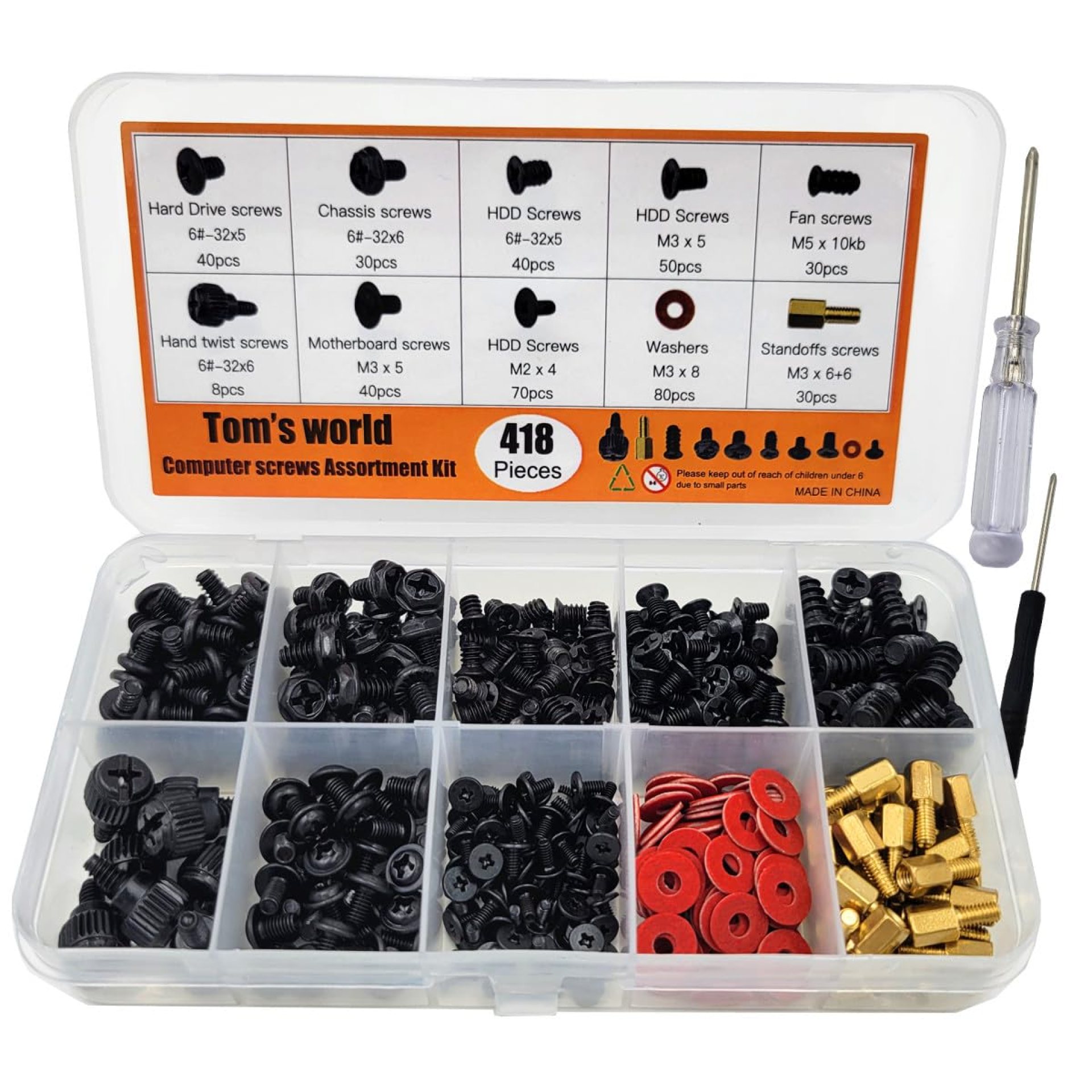 Tom’s world 418Pieces Computer Screws Assortment Set Standoffs Screws for Motherboard, HDD,SSD,Cooling Fan,ATX Case,Chassis,Laptop Case Repair Tom’s world 418Pieces Computer Screws Assortment Set Standoffs Screws for Motherboard, HDD,SSD,Cooling Fan,ATX Case,Chassis,Laptop Case Repair